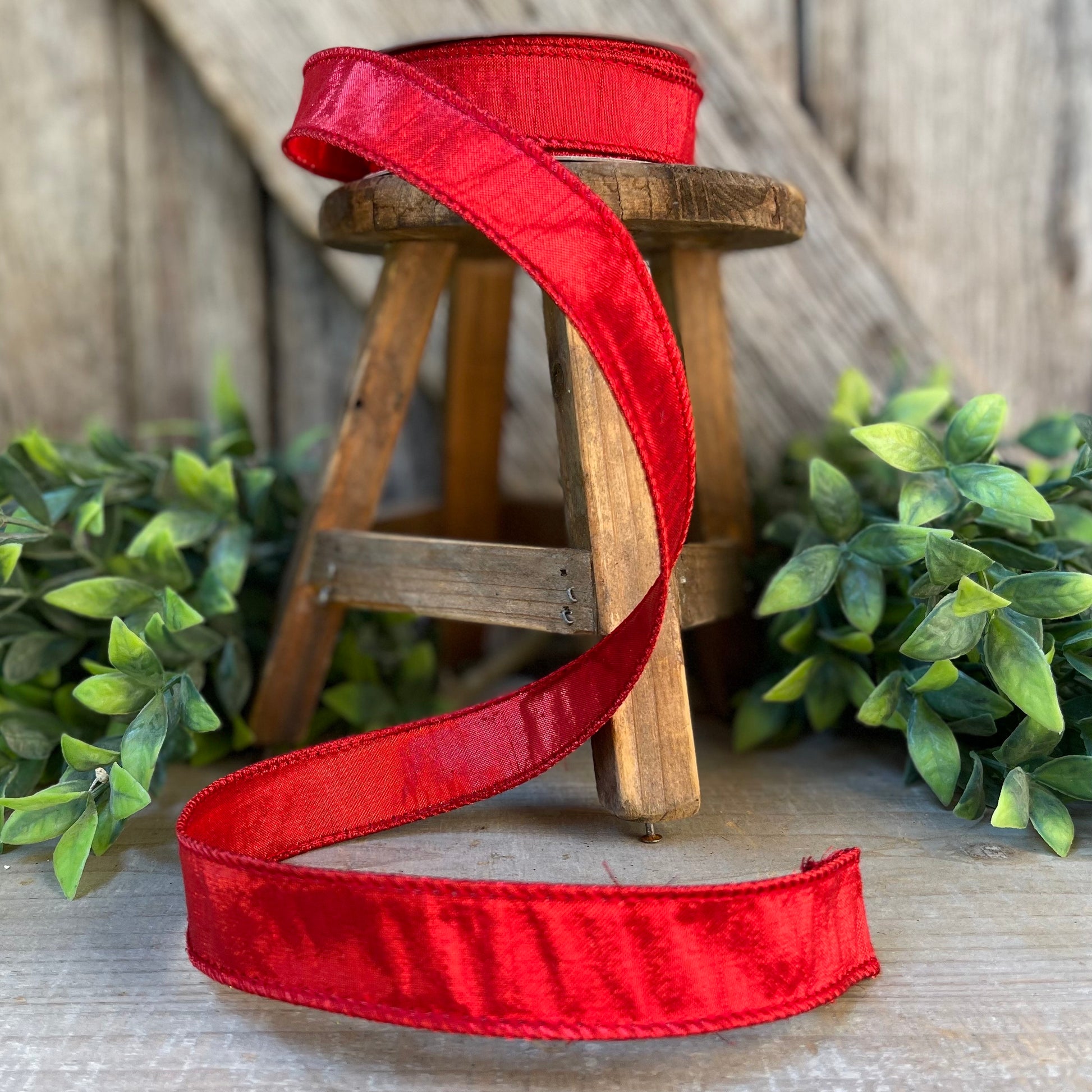 1" Red Luster Ribbon, wired Ribbon, Farrisilk Luster