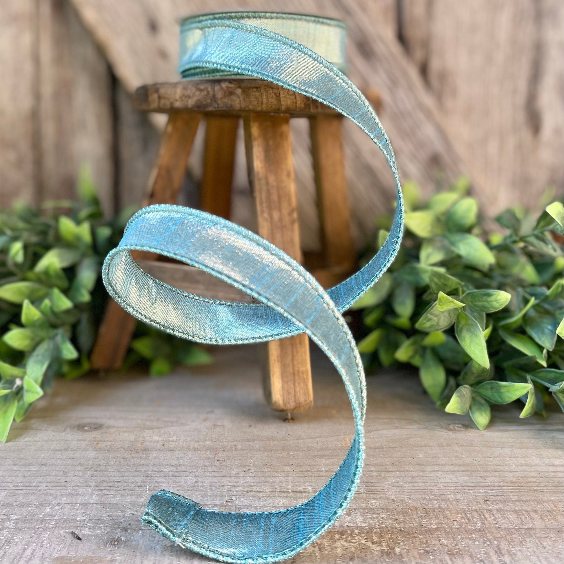 1" Light Blue Luster RIbbon, Farrisilk Ribbon, Wired RIbbon