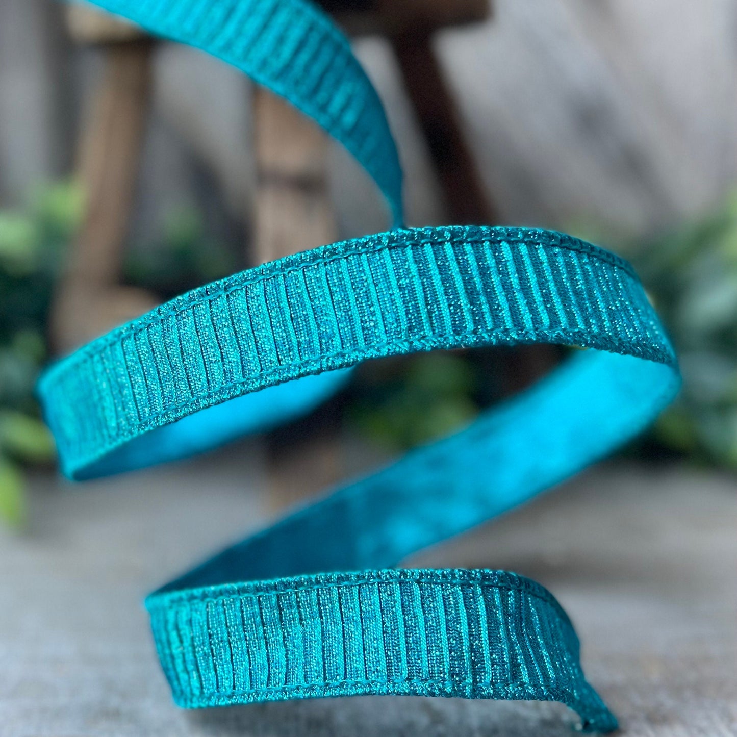 1" Turquoise Pleated Metallic Ribbon, Teal Ribbbon