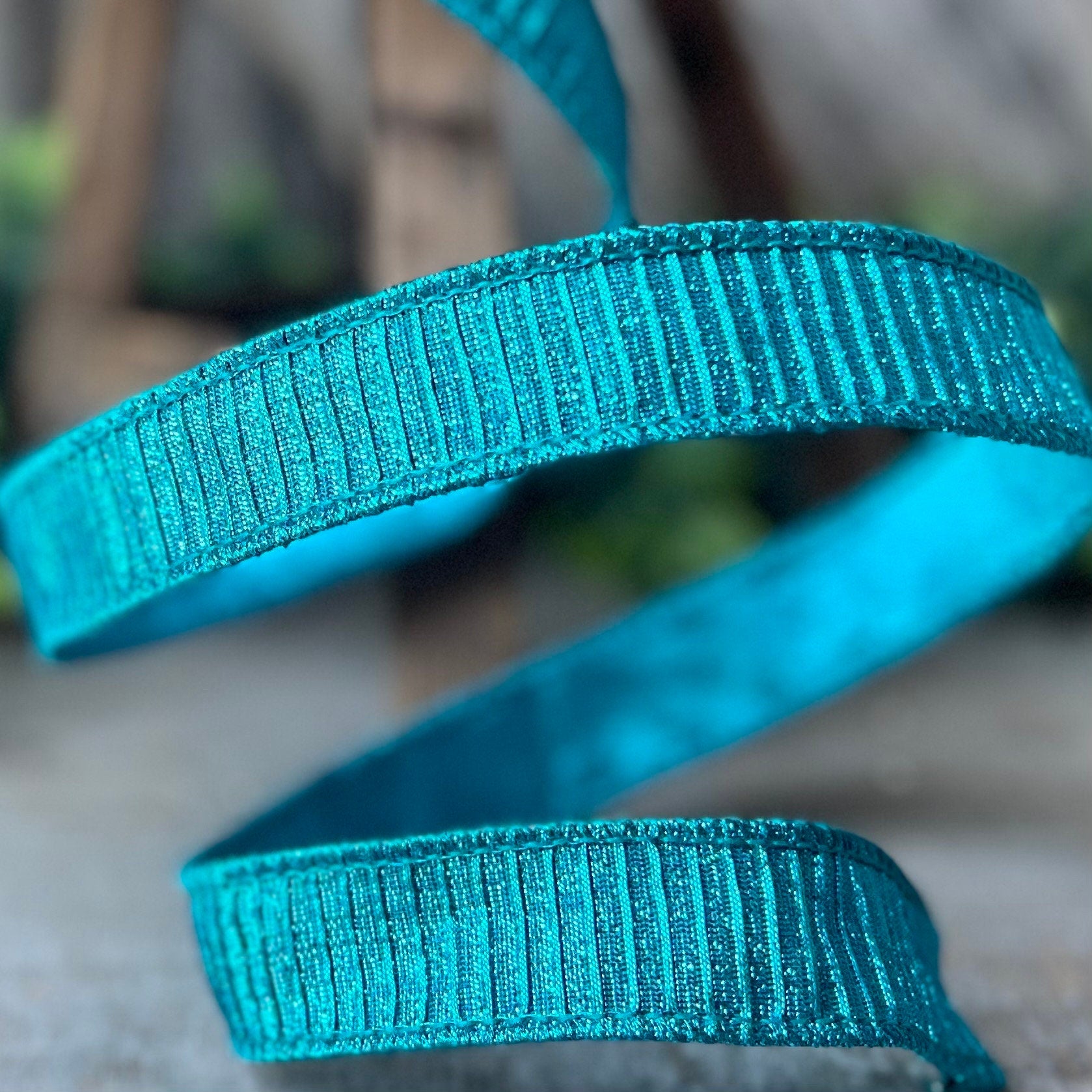 1" Turquoise Pleated Metallic Ribbon, Teal Ribbbon, Farrisilk Ribbon