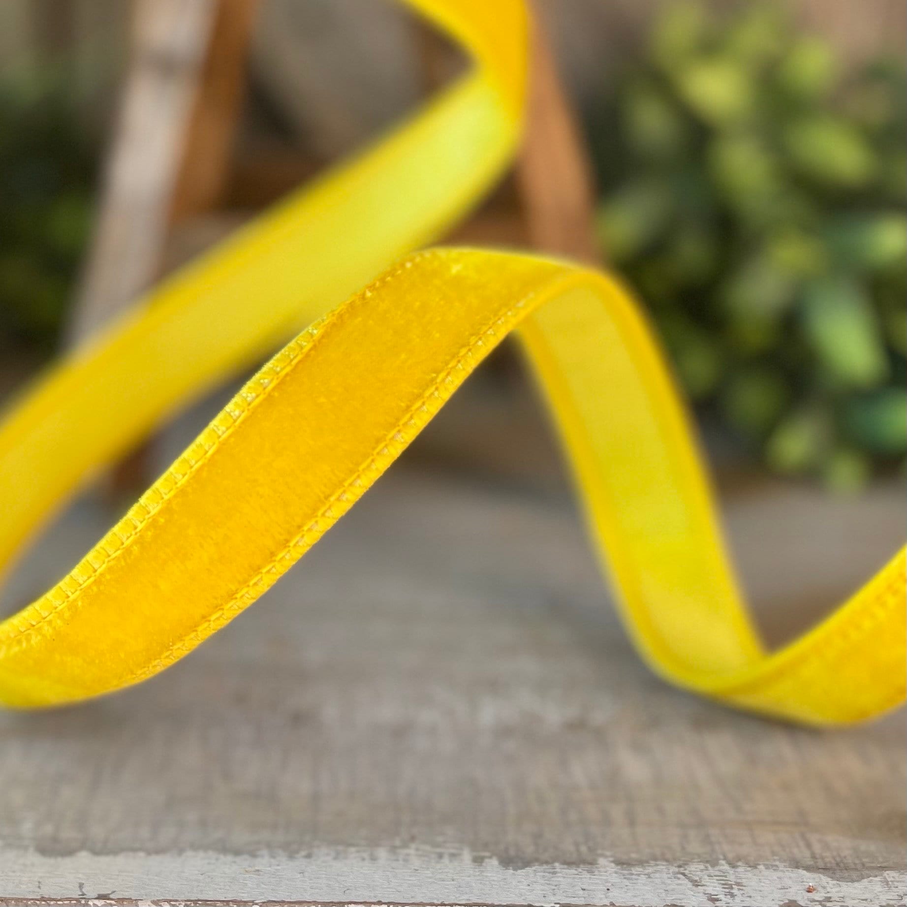 1" yellow Velvet Luster Wired Ribbon, Farrisilk Ribbon