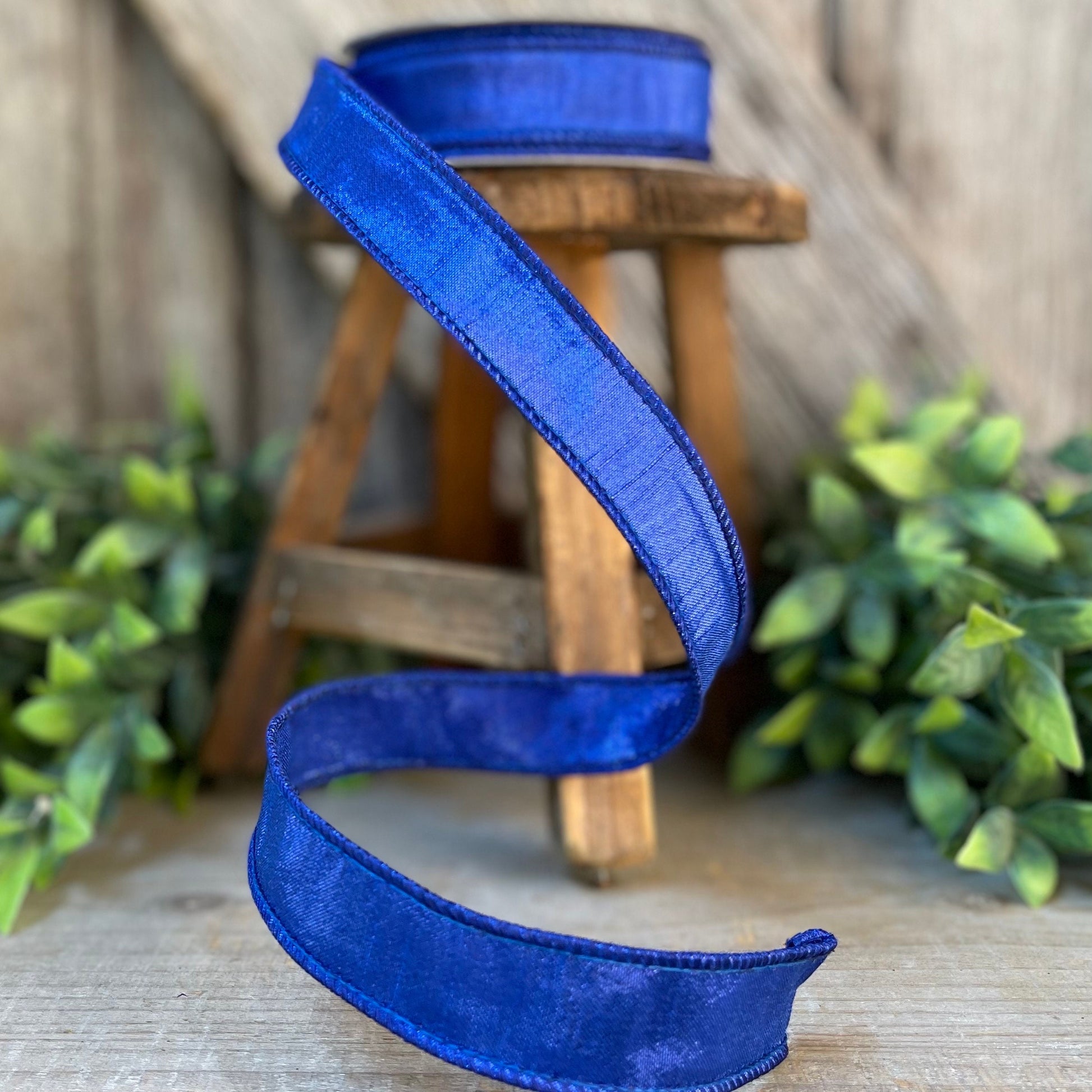 1" Royal Blue Luster Ribbon, wired Ribbon