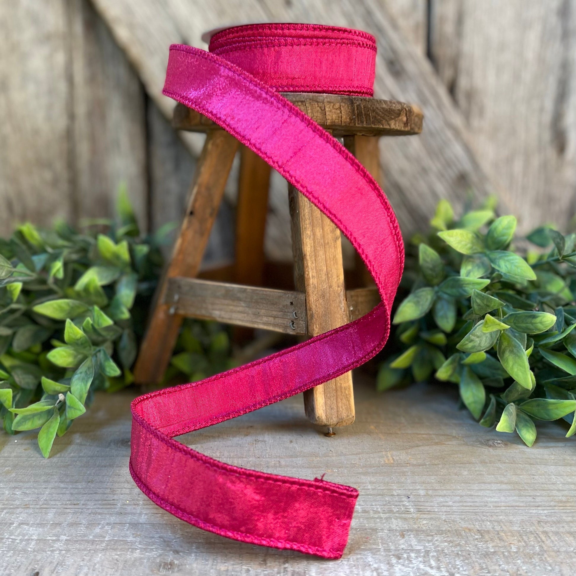 1" Hot Pink Luster Ribbon, wired Ribbon, Farrisilk,Wreath RIbbon