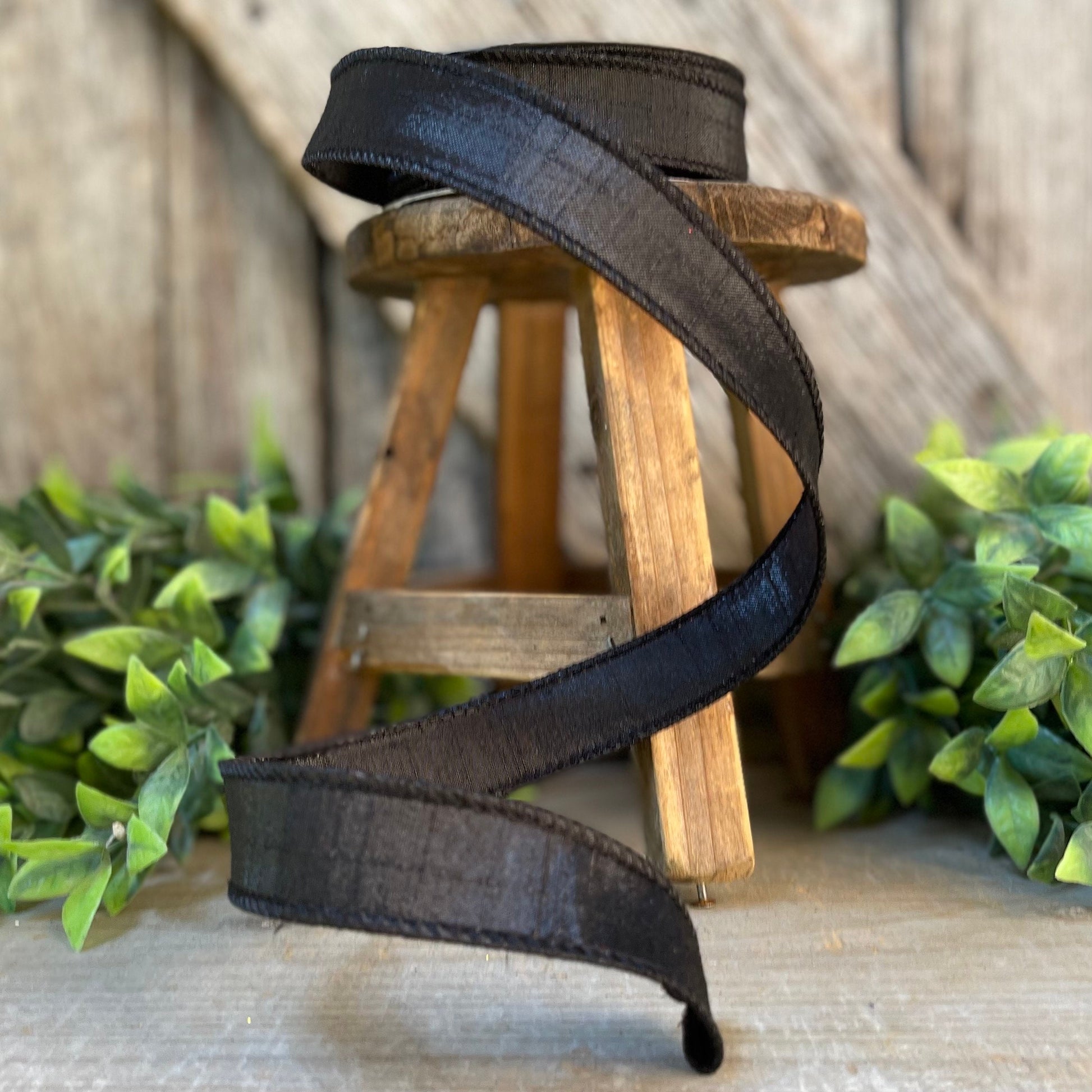 1" Black Luster Ribbon, wired Ribbon, Wreath RIbbon