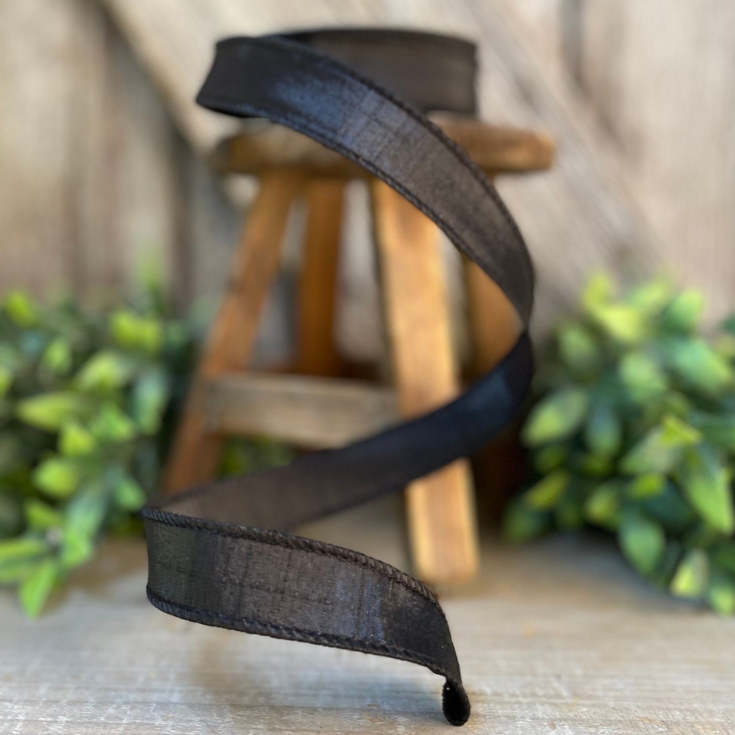 1" Black Luster Ribbon, wired Ribbon, Wreath RIbbon