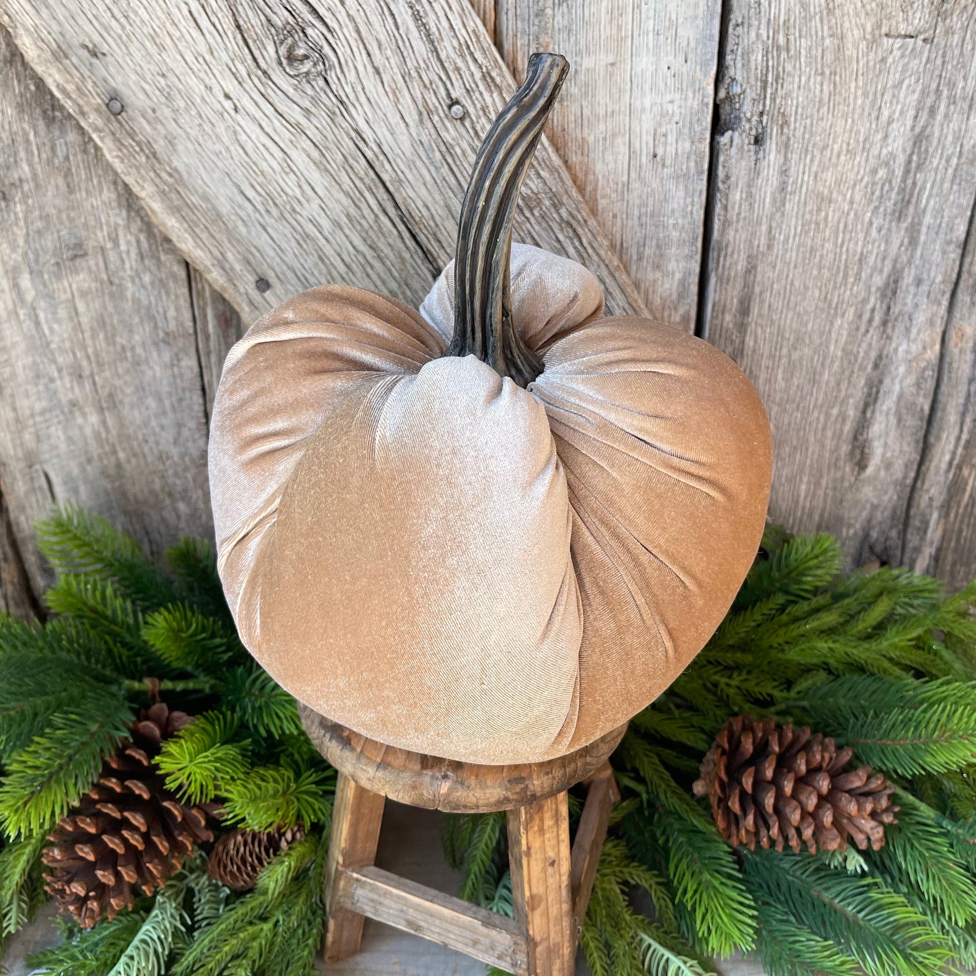 Large Velvet Pumpking, Taupe Velvet Pumpkin, Champagne Velvet Pumpkin