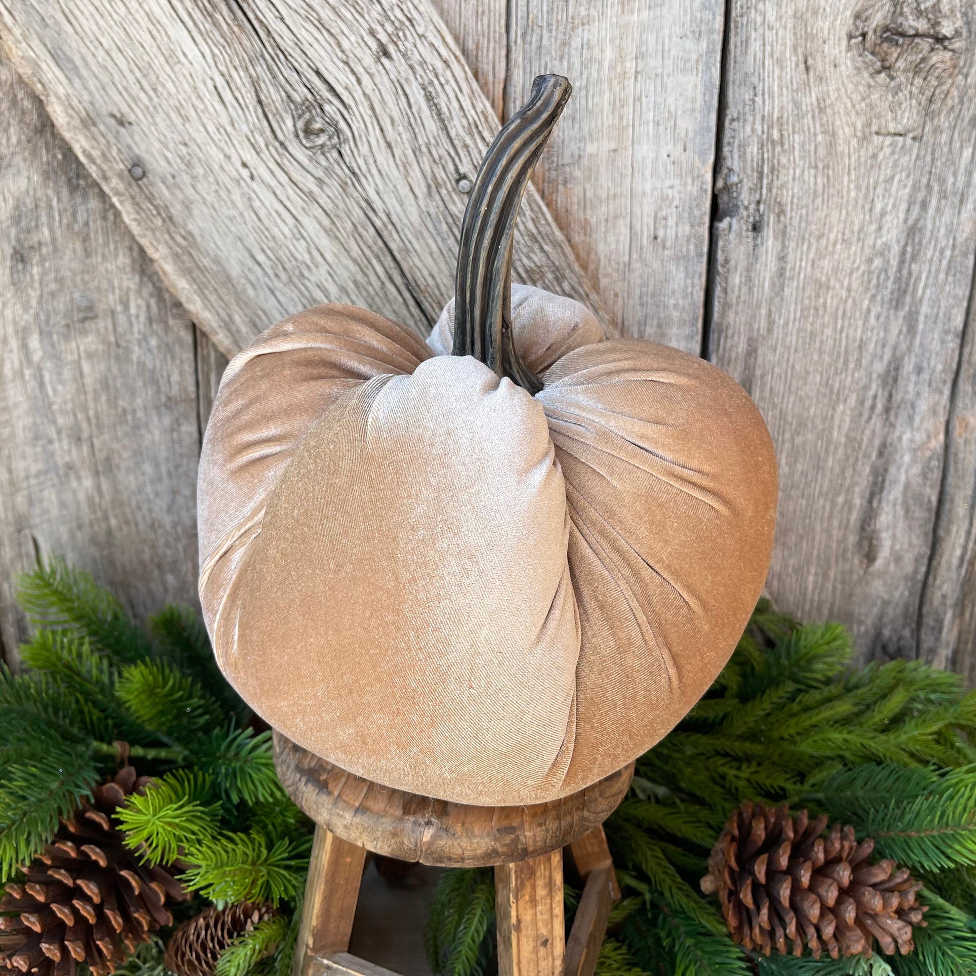 Large Velvet Pumpking, Taupe Velvet Pumpkin, Champagne Velvet Pumpkin