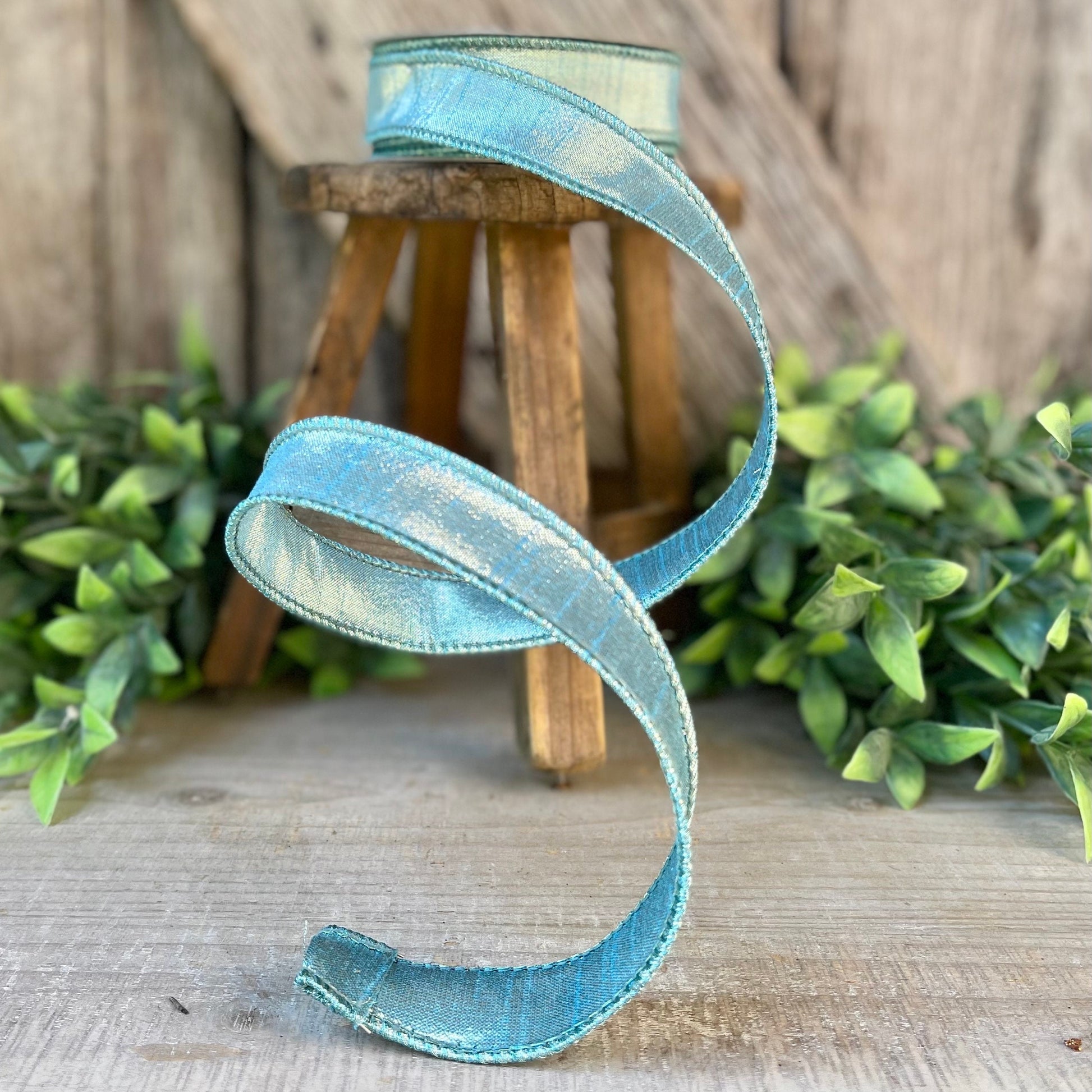 1" Light Blue Luster RIbbon, Farrisilk Ribbon, Wired RIbbon