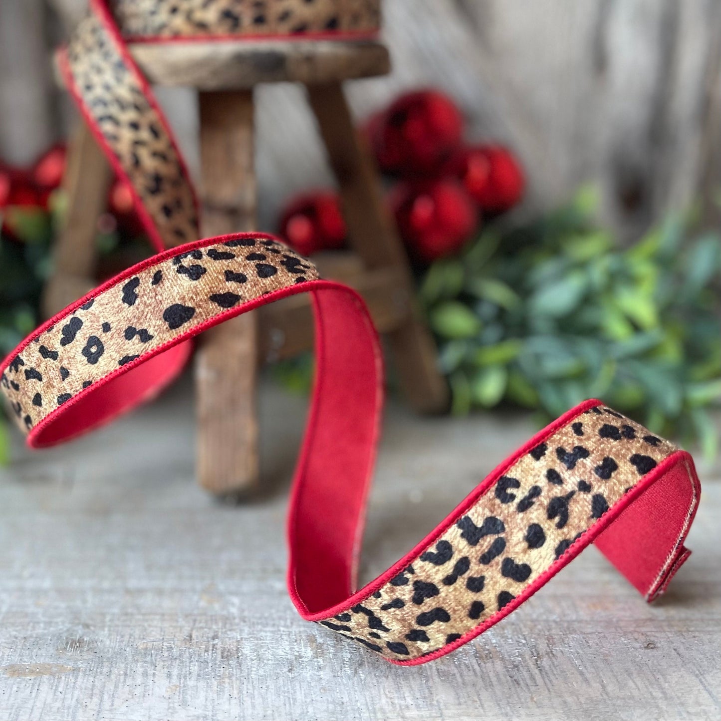 1" leopard ribbon, Farrisilk, leopard with red backing