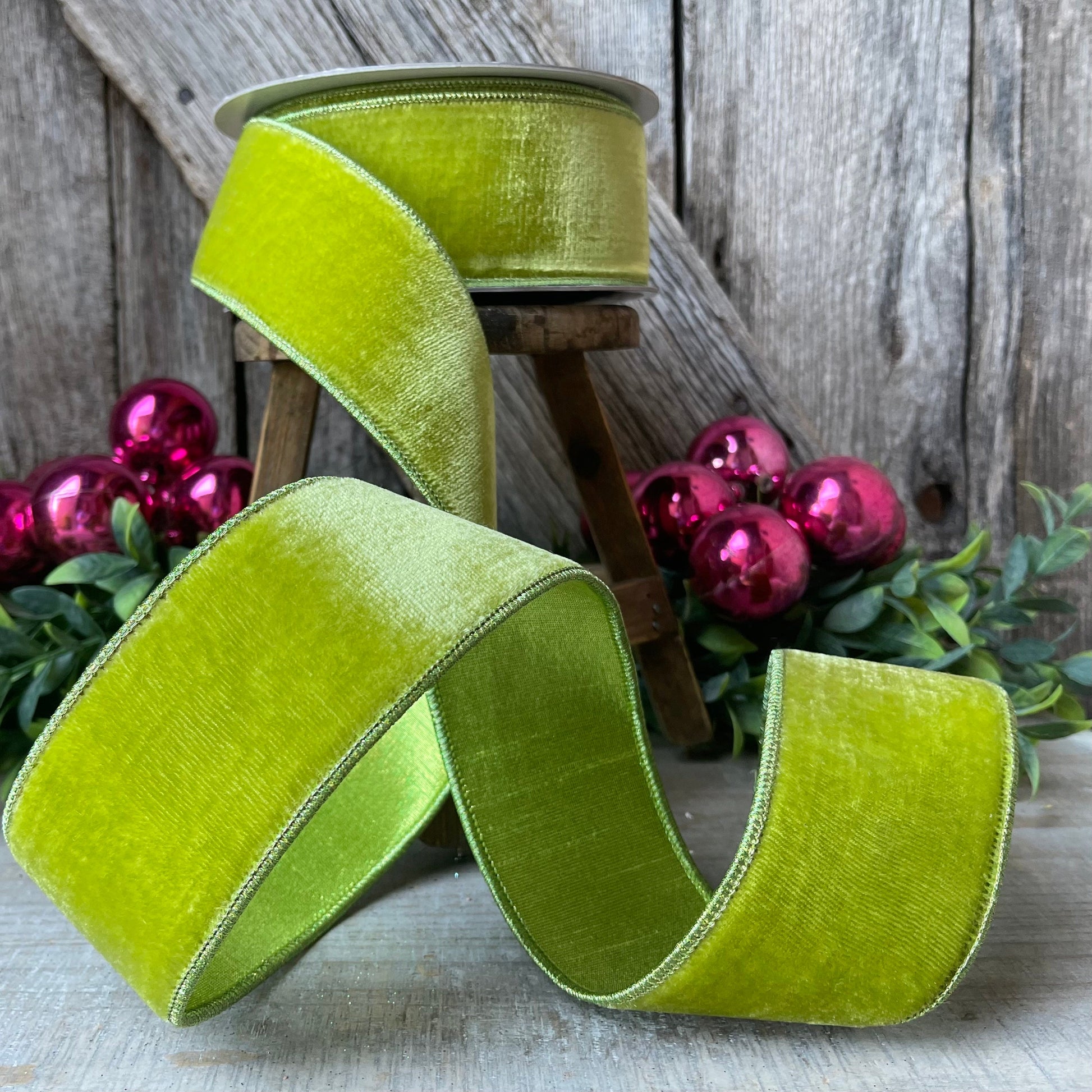 2.5 Lime Green Velvet, Farrisilk Velvet Ribbon, Farrisilk Ribbon