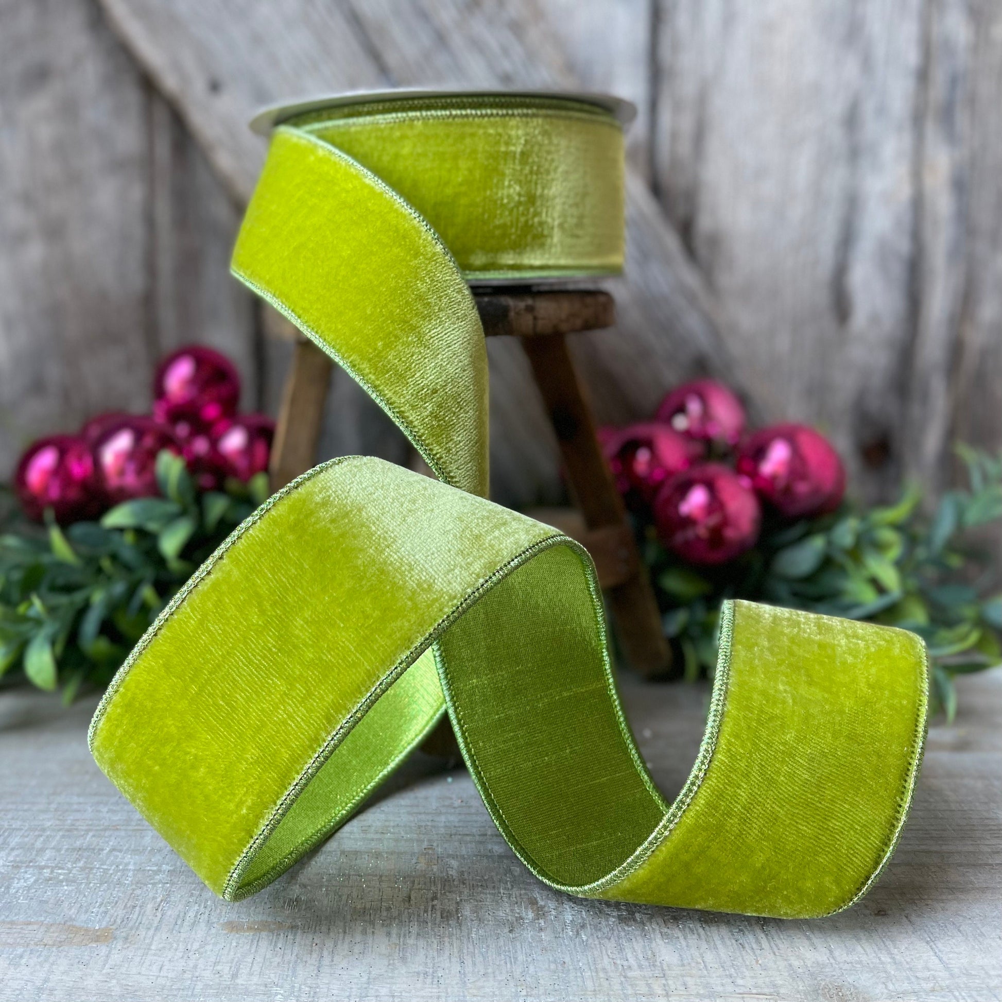 2.5 Lime Green Velvet, Farrisilk Velvet Ribbon, Farrisilk Ribbon