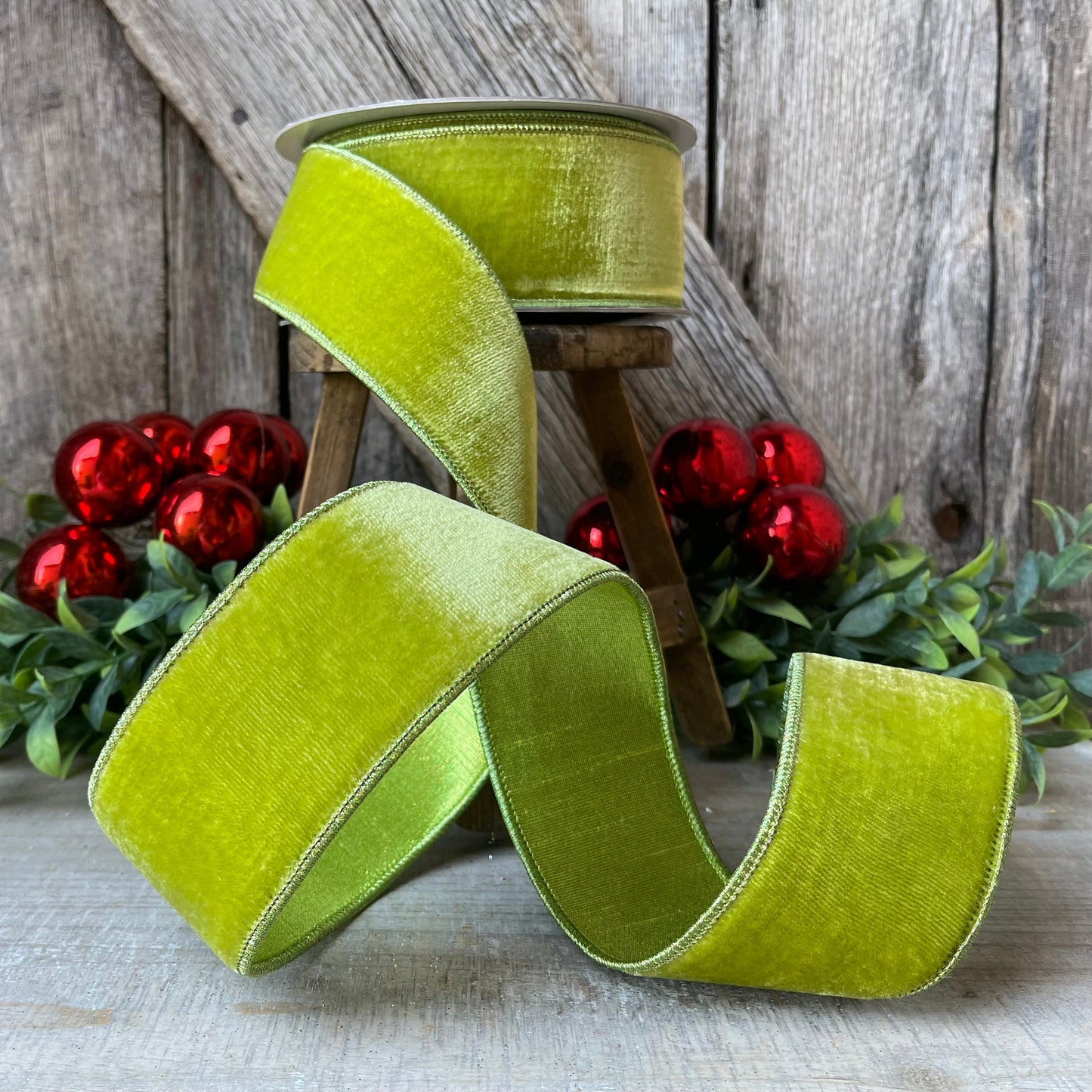 2.5 Lime Green Velvet, Farrisilk Velvet Ribbon, Farrisilk Ribbon