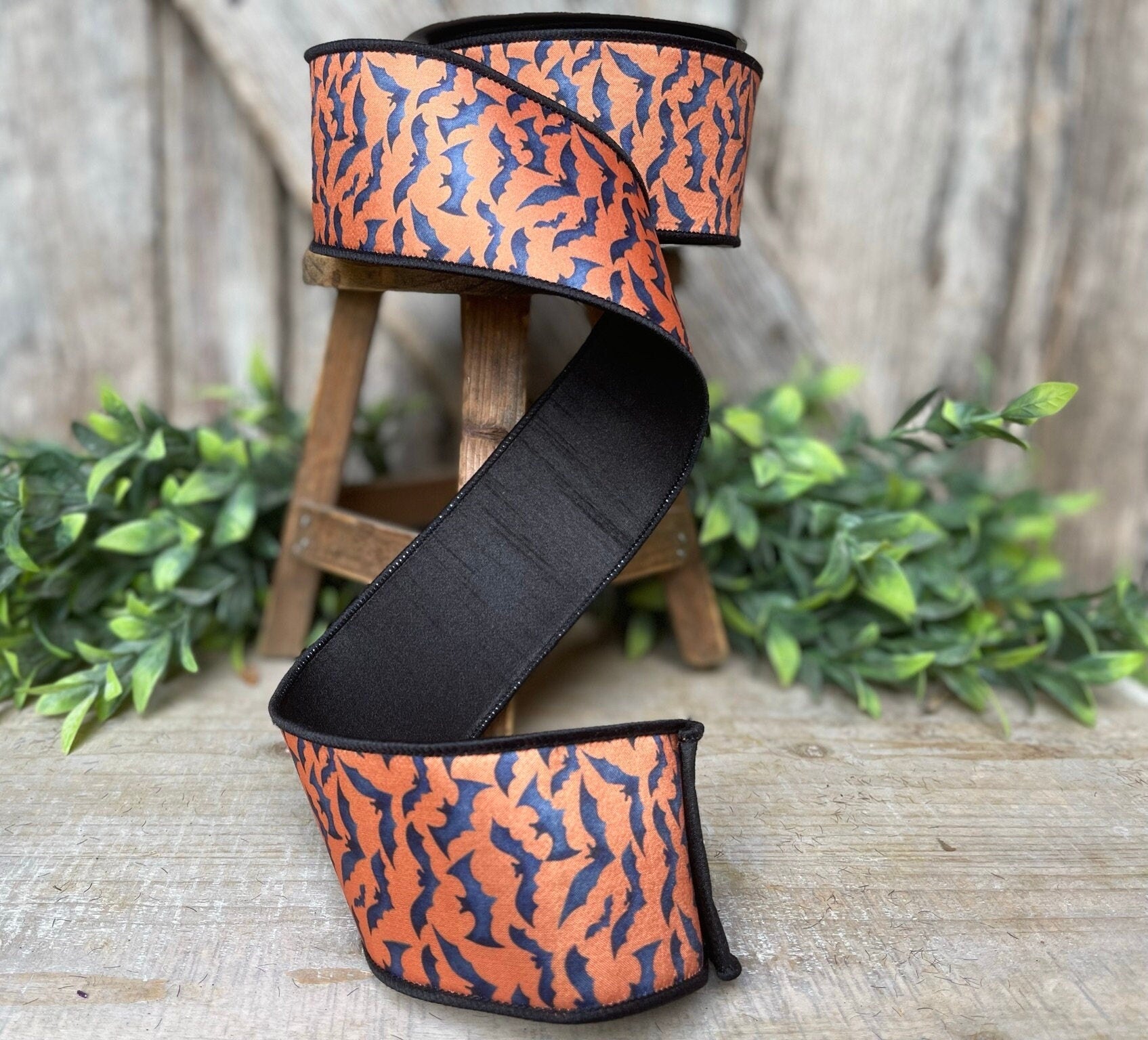 2.5" Orange Bats Wired Ribbon by Farrisilk, Halloween Ribbon, Orange Black Ribbon