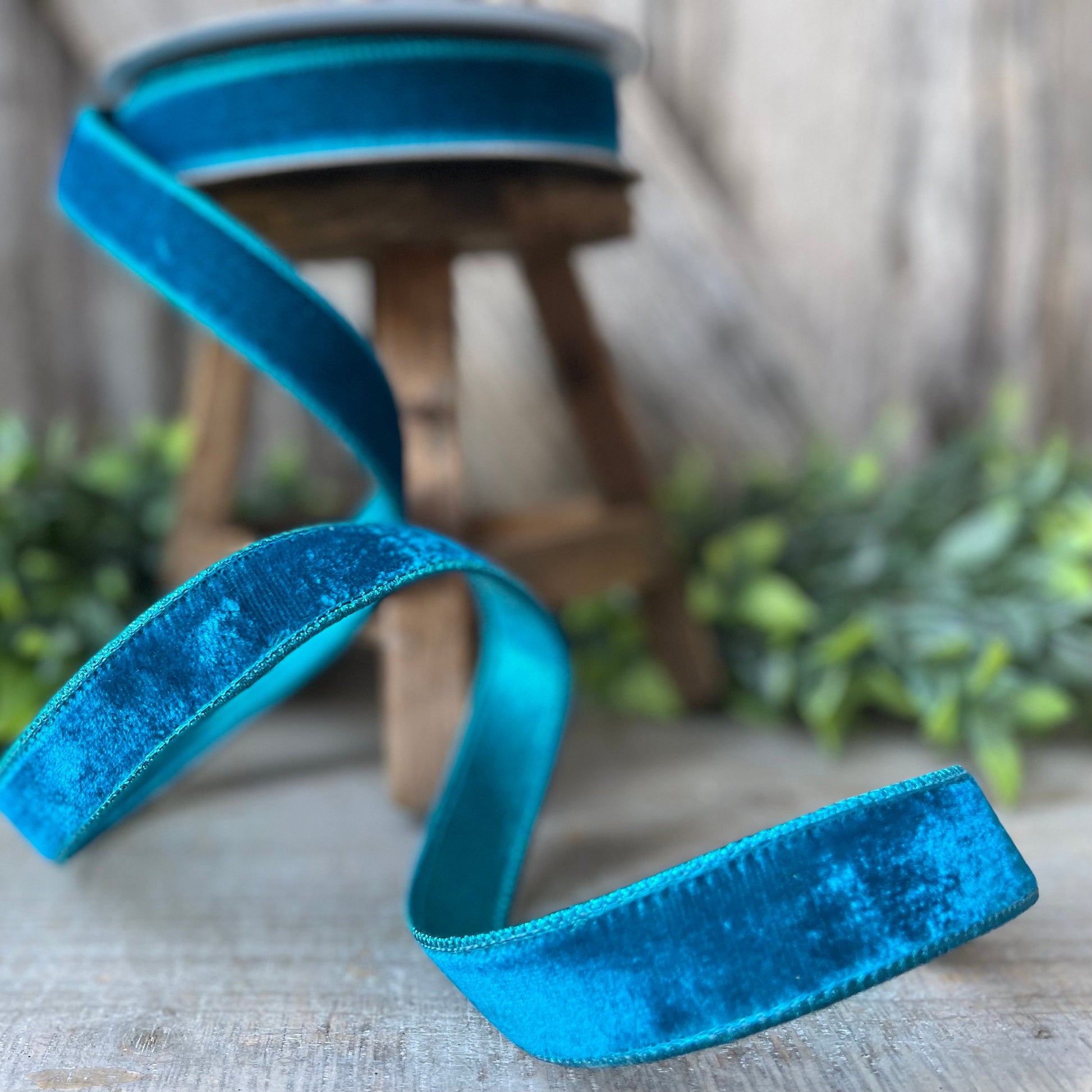 1" Turquoise Velvet Luster RIbbon, Farrisilk Ribbon