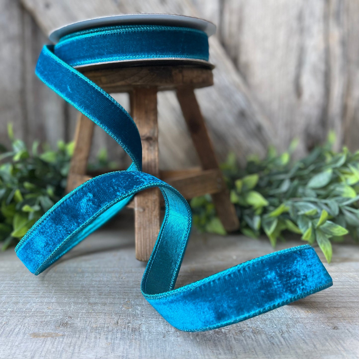 1" Turquoise Velvet Luster RIbbon, Farrisilk Ribbon