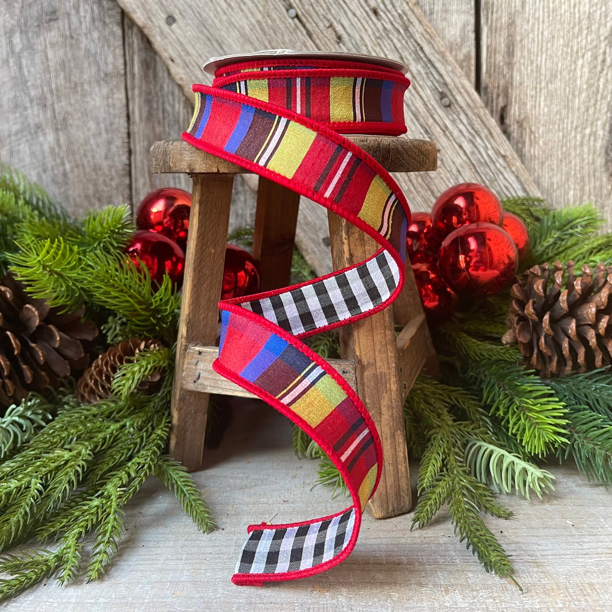 1" Nutcracker plaid ribbon, Farrisilk