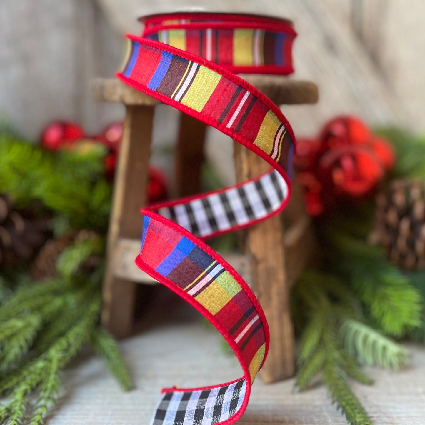 1" Nutcracker plaid ribbon, Farrisilk