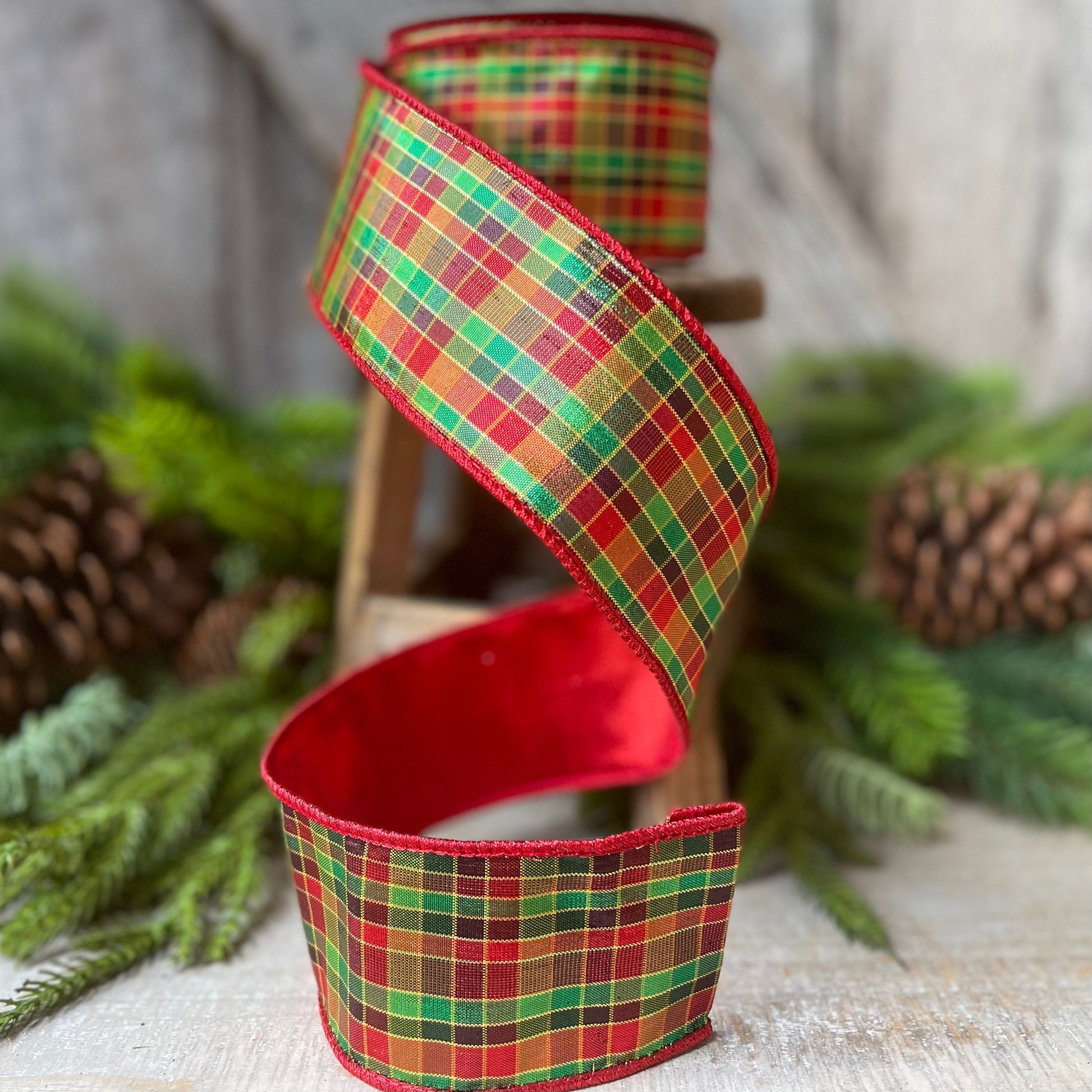 2.5" Christmas Pixie Plaid, Farrisilk Ribbon, Christmas Plaid Ribbon