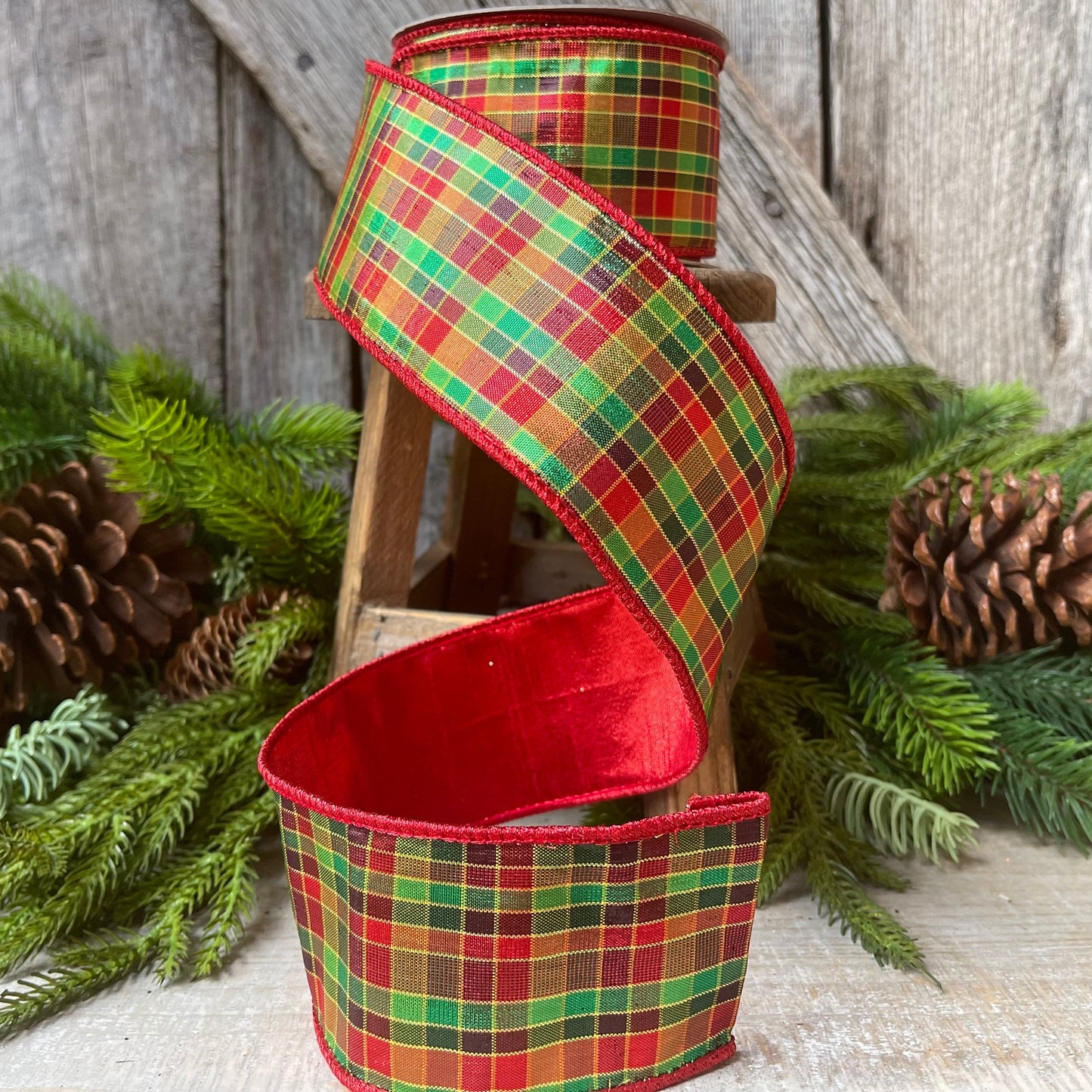 2.5" Christmas Pixie Plaid, Farrisilk Ribbon, Christmas Plaid Ribbon