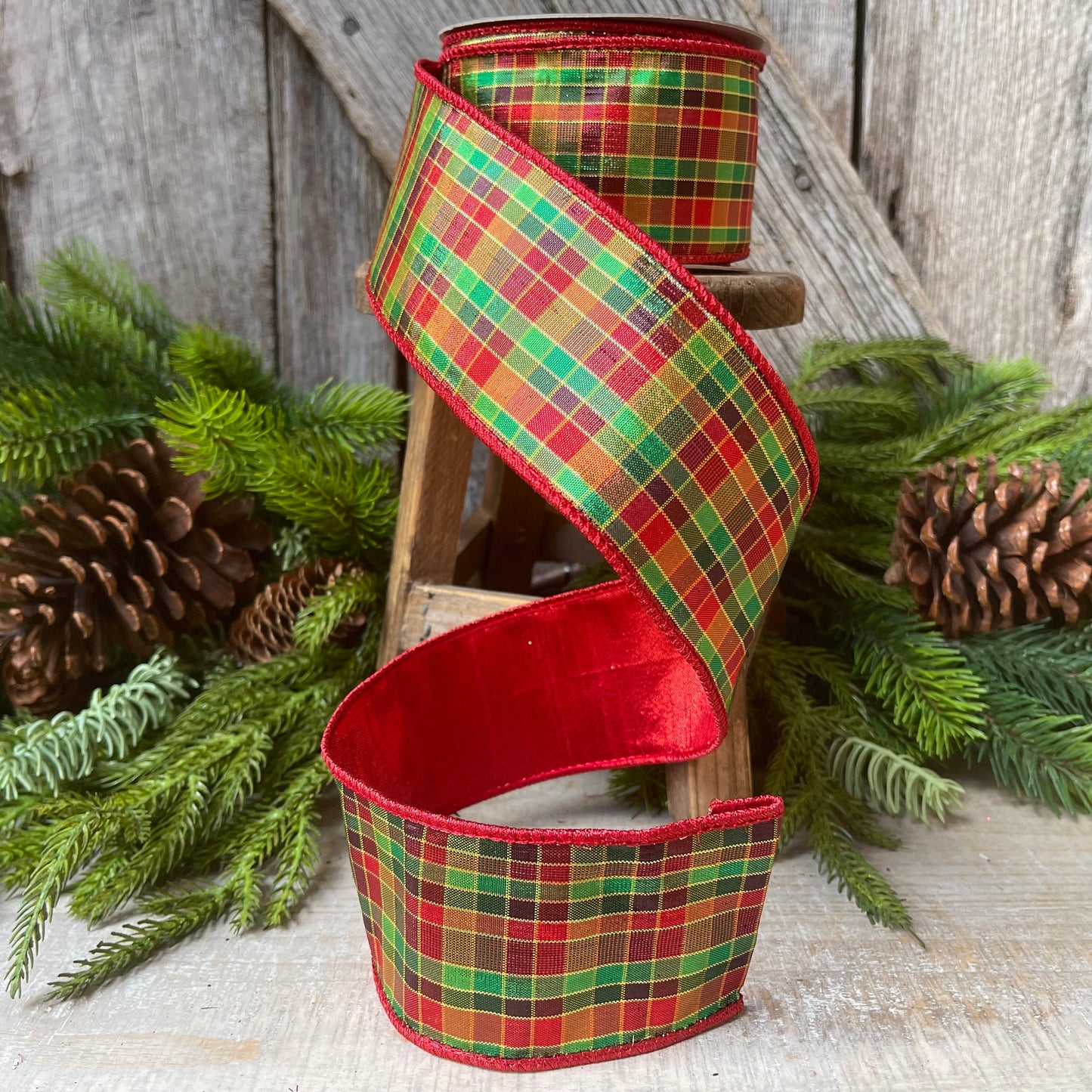 2.5" Christmas Pixie Plaid, Farrisilk Ribbon, Christmas Plaid Ribbon