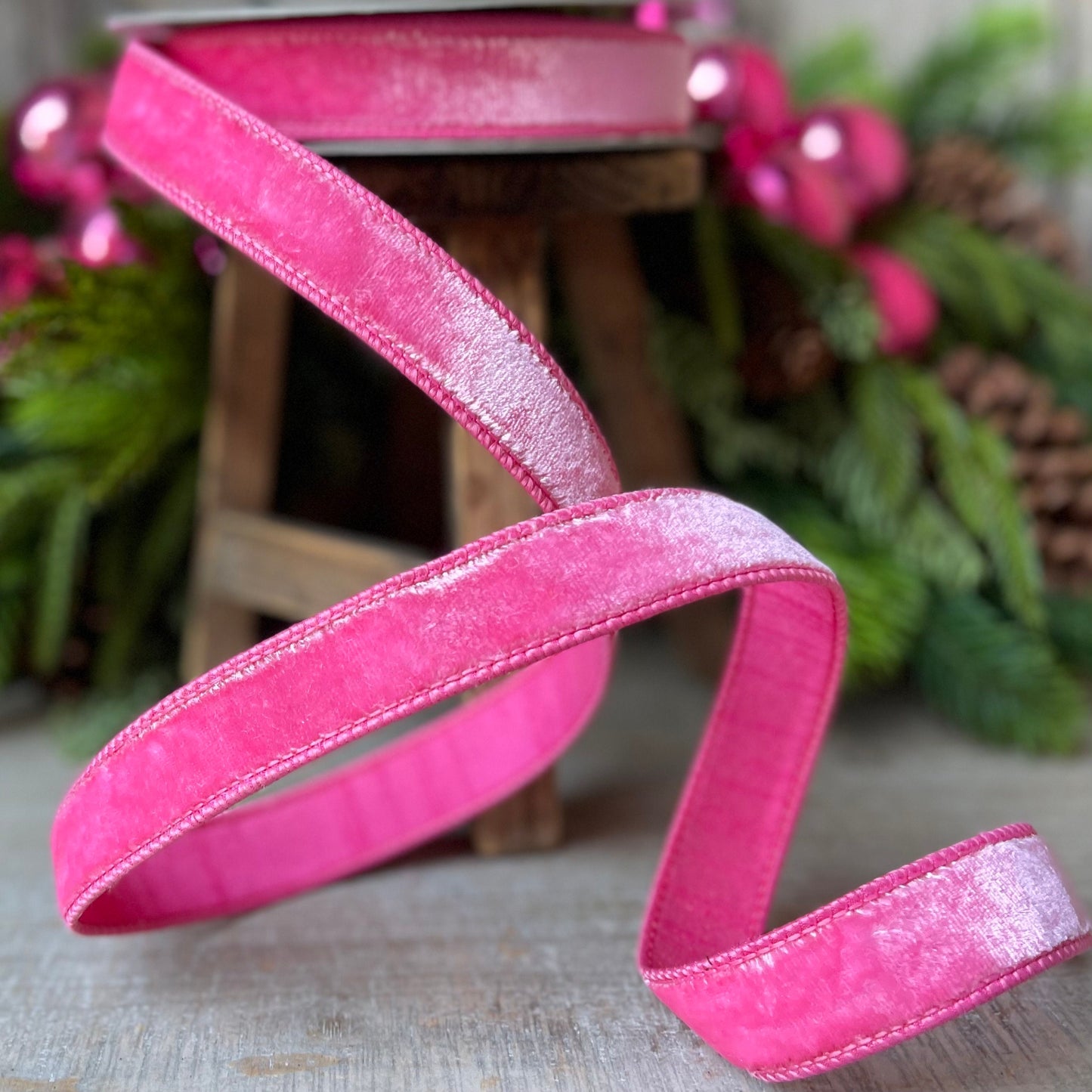 1" BubbleGum Pink Velvet Ribbon, Wired Velvet Ribbon