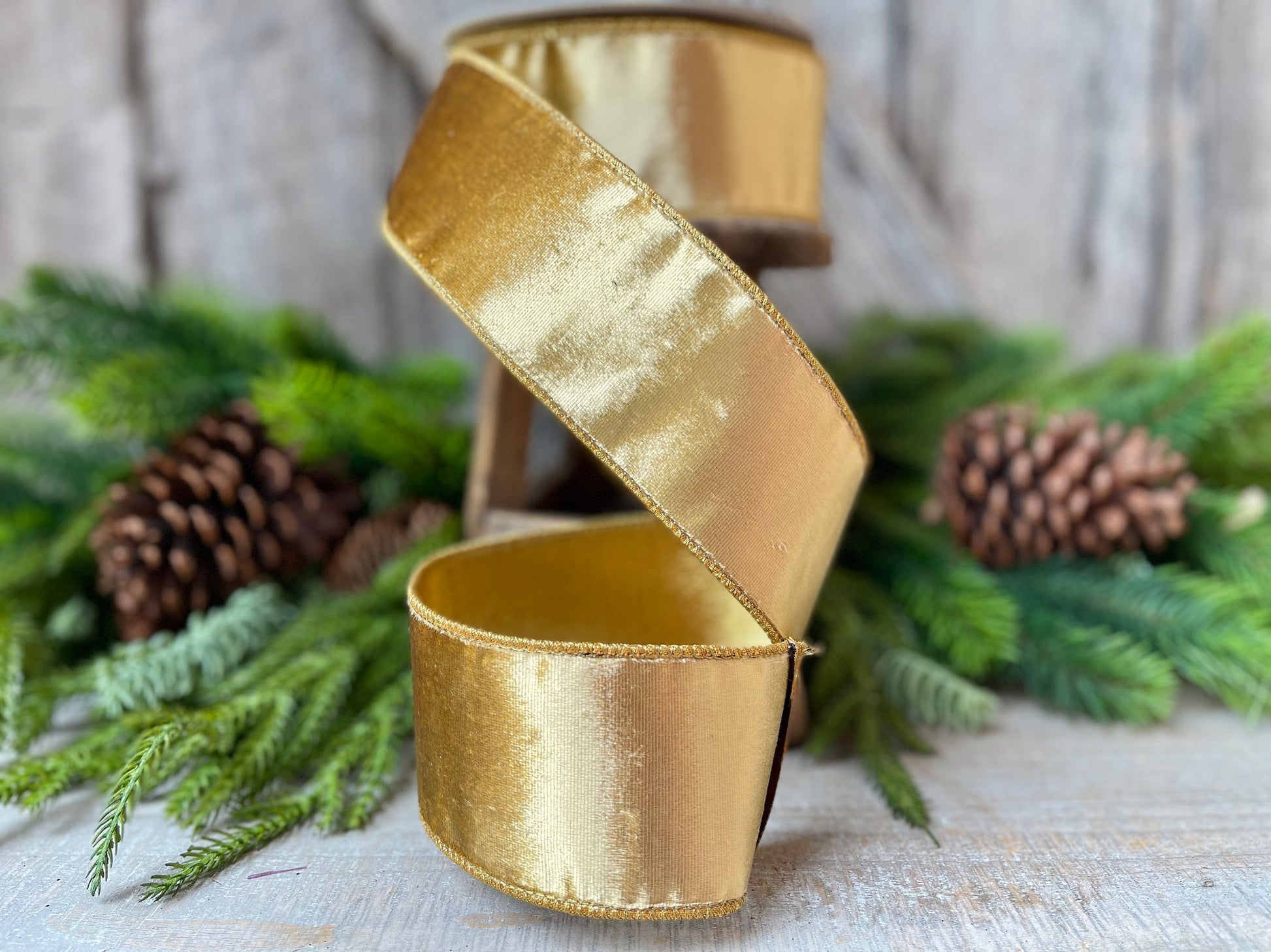 2.5" Gold velvet Ribbon, Farrisilk ribbon, Gold ribbon