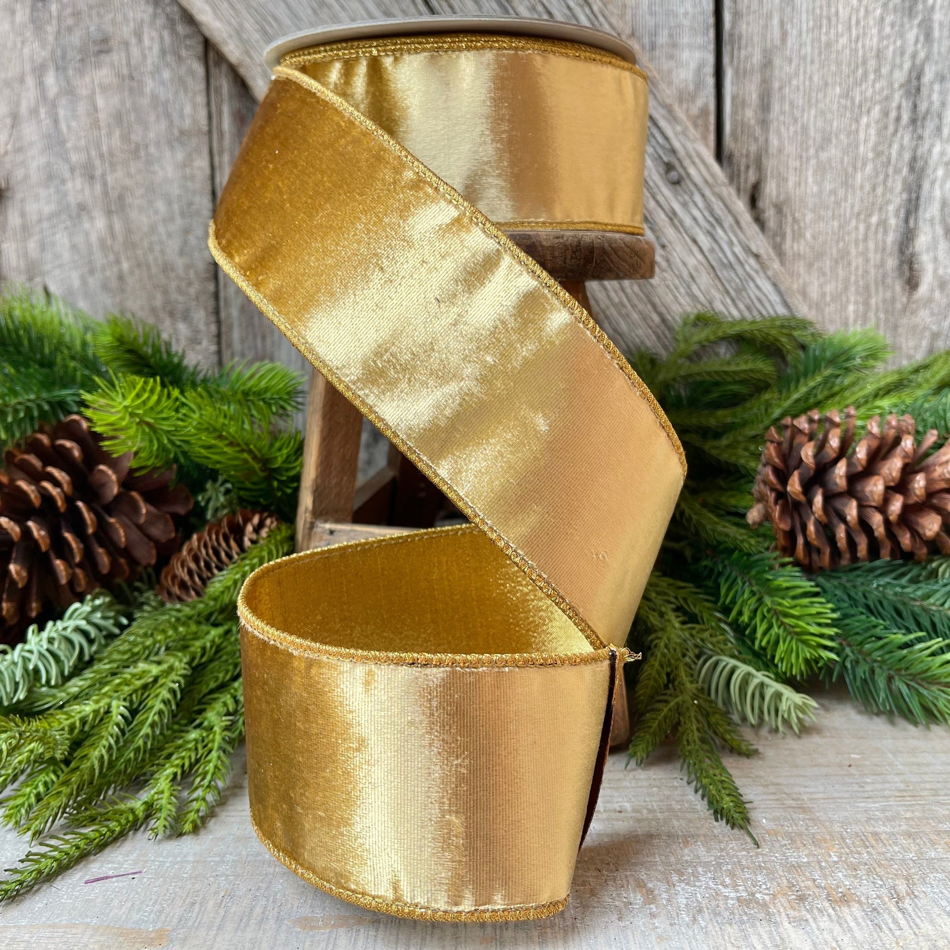 2.5" Gold velvet Ribbon, Farrisilk ribbon, Gold ribbon