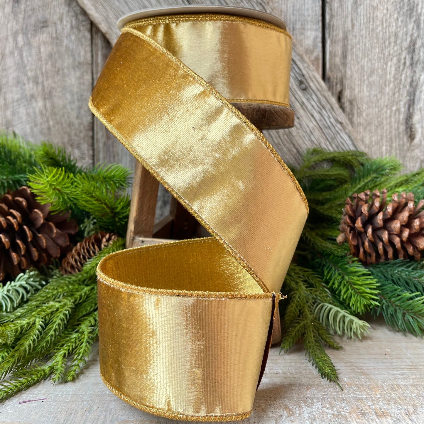 2.5" Gold velvet Ribbon, Farrisilk ribbon, Gold ribbon