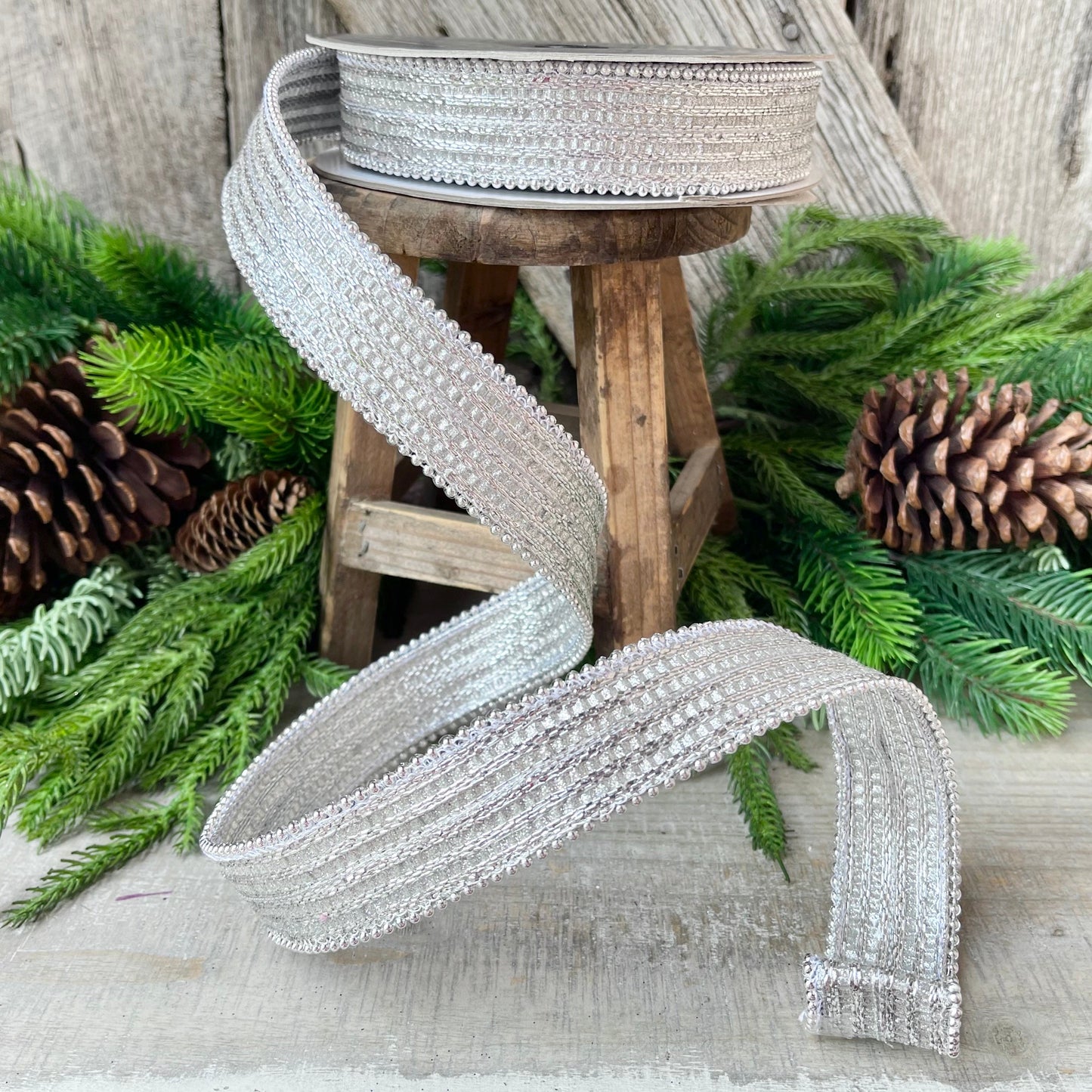 1" Silver Metallic Ribbon, Farrisilk Ribbon