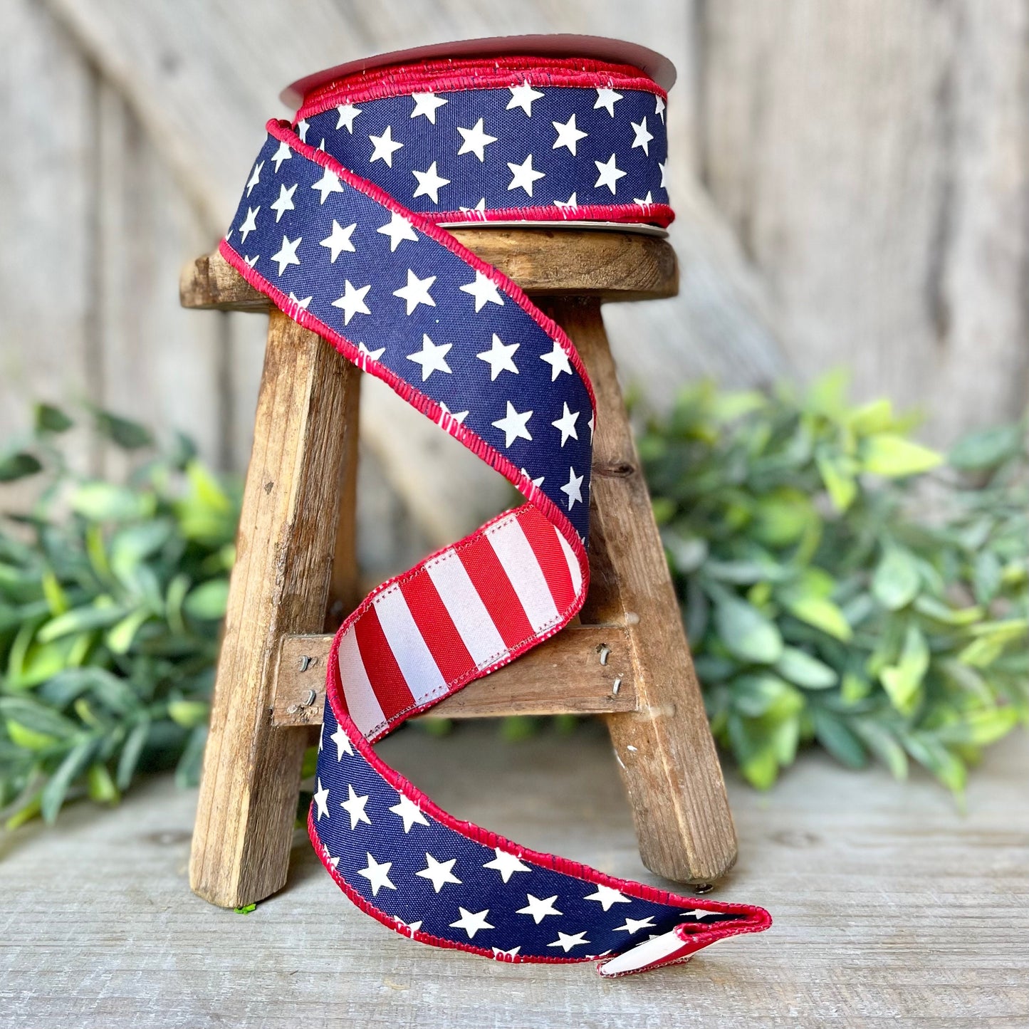 1.5" Patriotic Wired Ribbon, Stars and Stripe Ribbon, American Ribbon