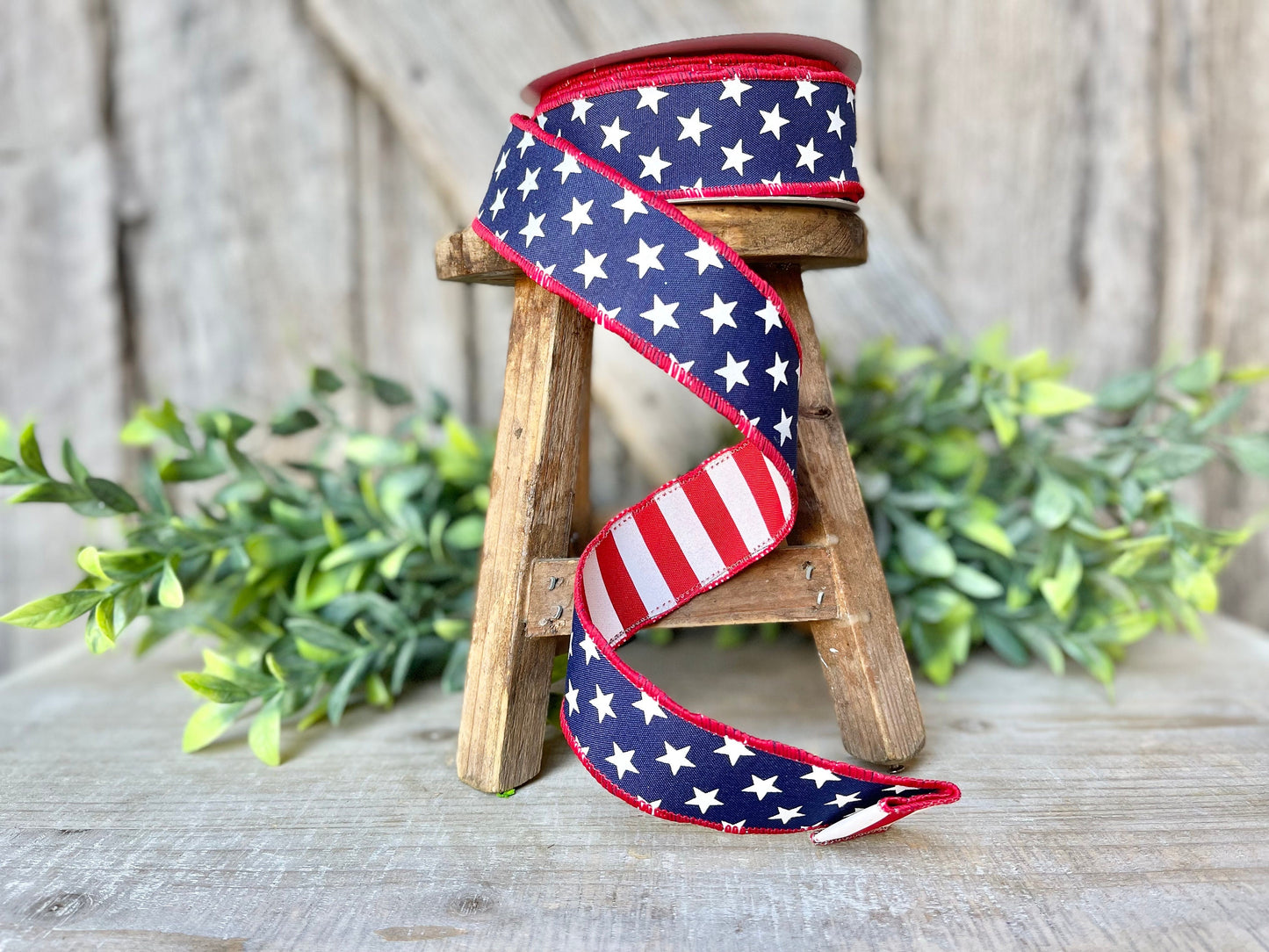 1.5" Patriotic Wired Ribbon, Stars and Stripe Ribbon, American Ribbon