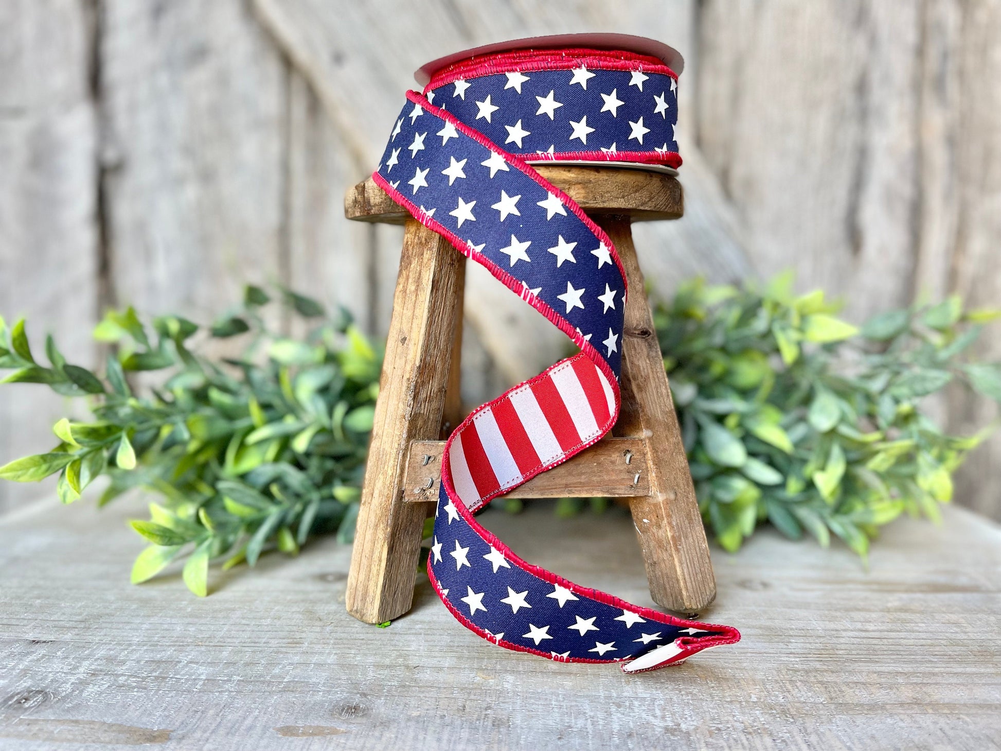 1.5" Patriotic Wired Ribbon, Stars and Stripe Ribbon, American Ribbon