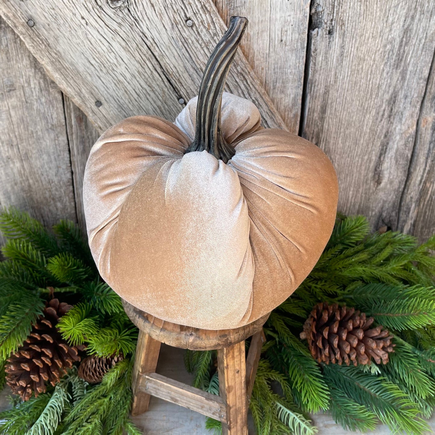 Large Velvet Pumpking, Taupe Velvet Pumpkin, Champagne Velvet Pumpkin