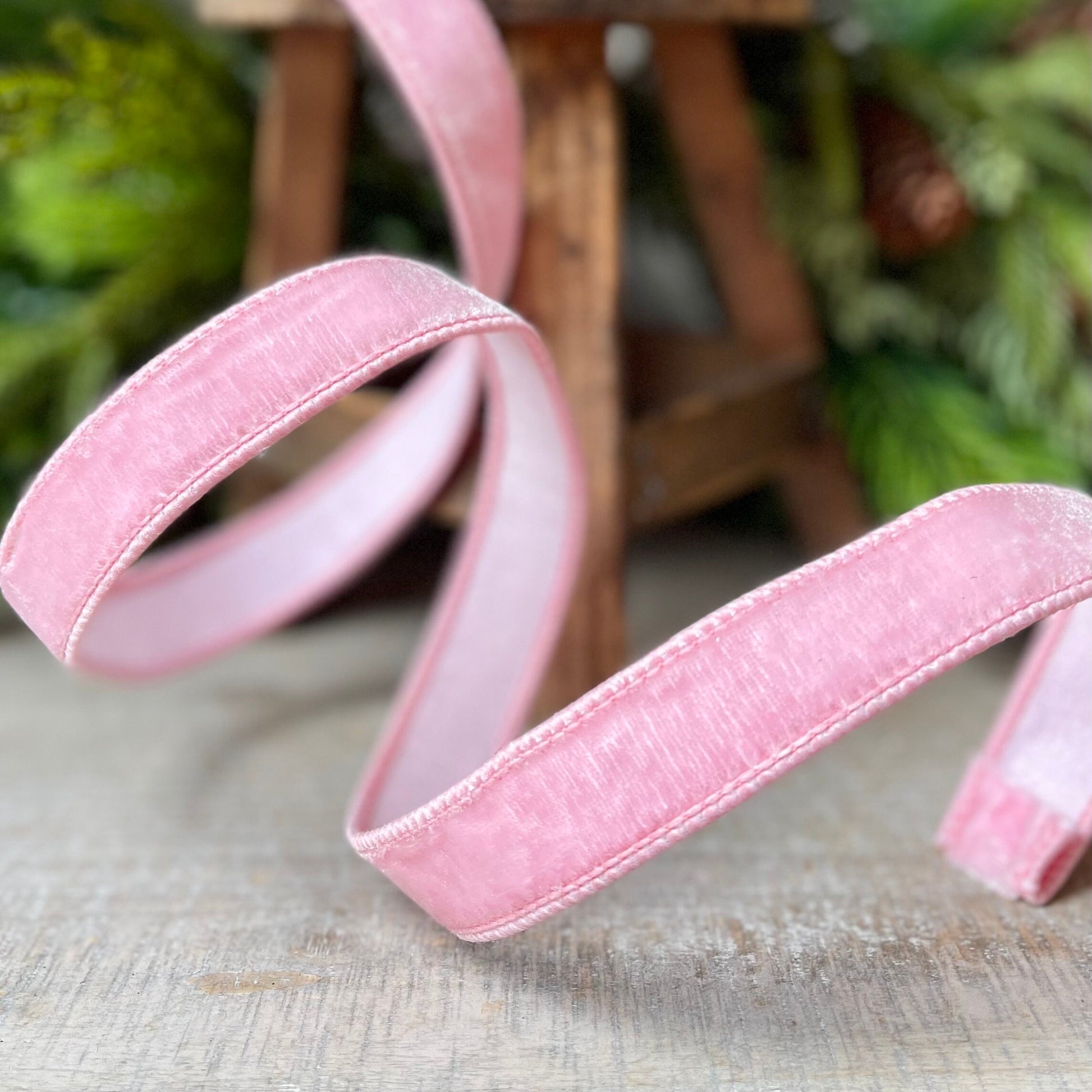 1" Baby Pink Velvet Ribbon, Wired Velvet Ribbon, 1 inch Velvet Ribbon