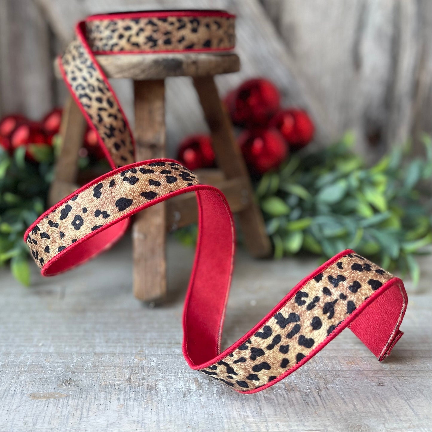 1" leopard ribbon, Farrisilk, leopard with red backing