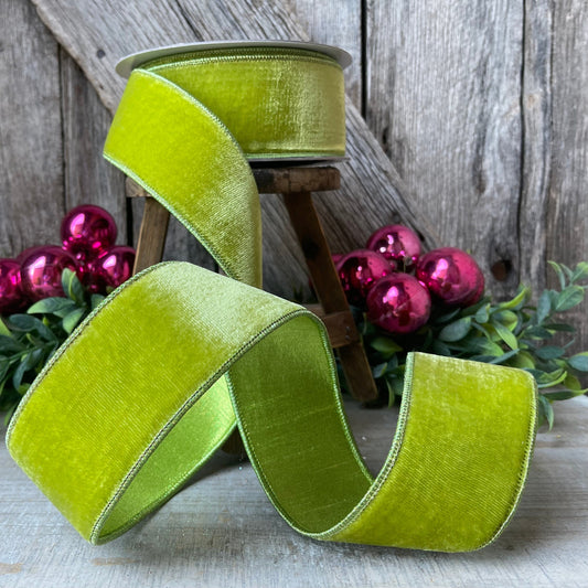 2.5 Lime Green Velvet, Farrisilk Velvet Ribbon