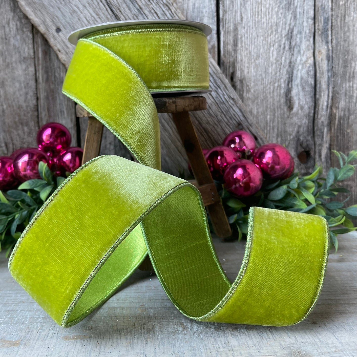 2.5 Lime Green Velvet, Farrisilk Velvet Ribbon, Farrisilk Ribbon