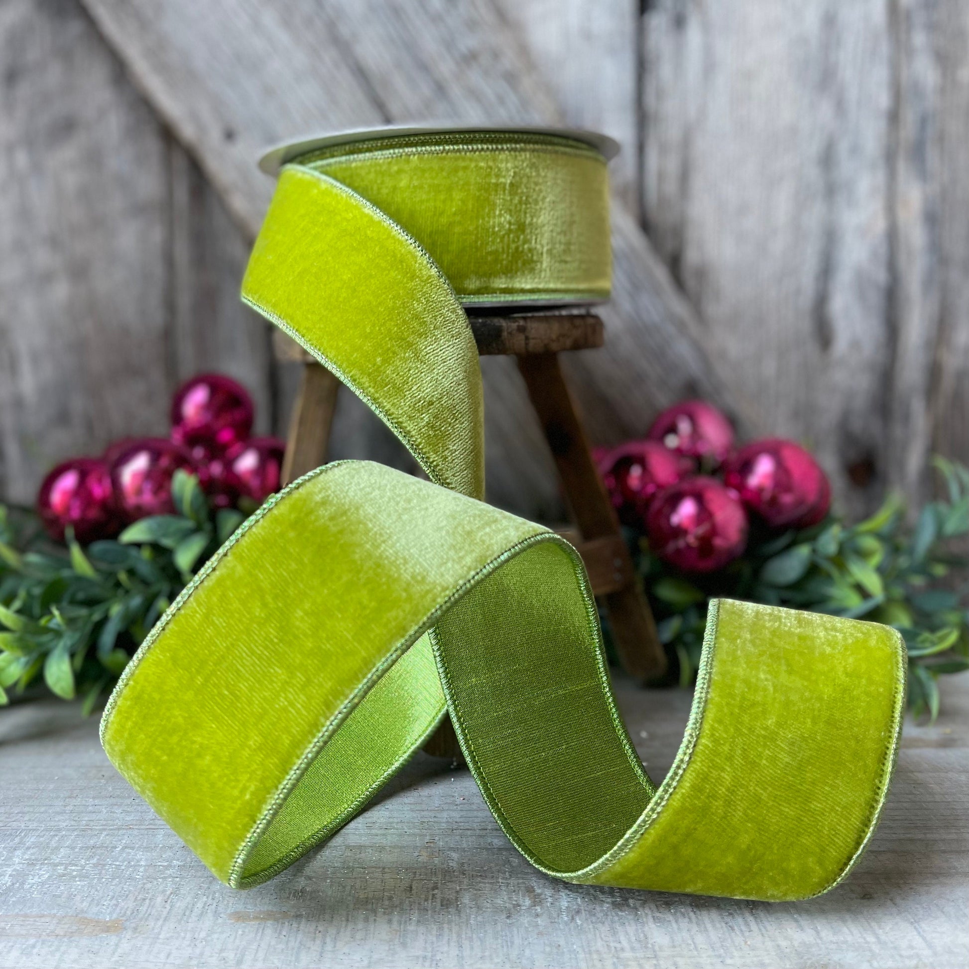 2.5 Lime Green Velvet, Farrisilk Velvet Ribbon, Farrisilk Ribbon