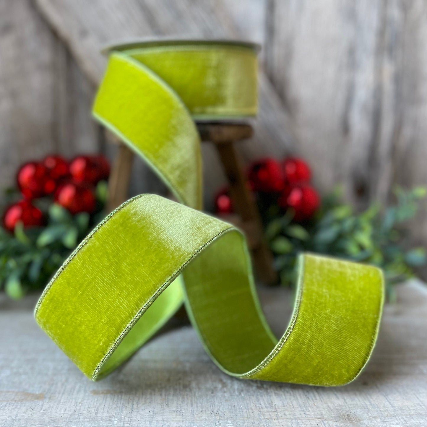 2.5 Lime Green Velvet, Farrisilk Velvet Ribbon, Farrisilk Ribbon