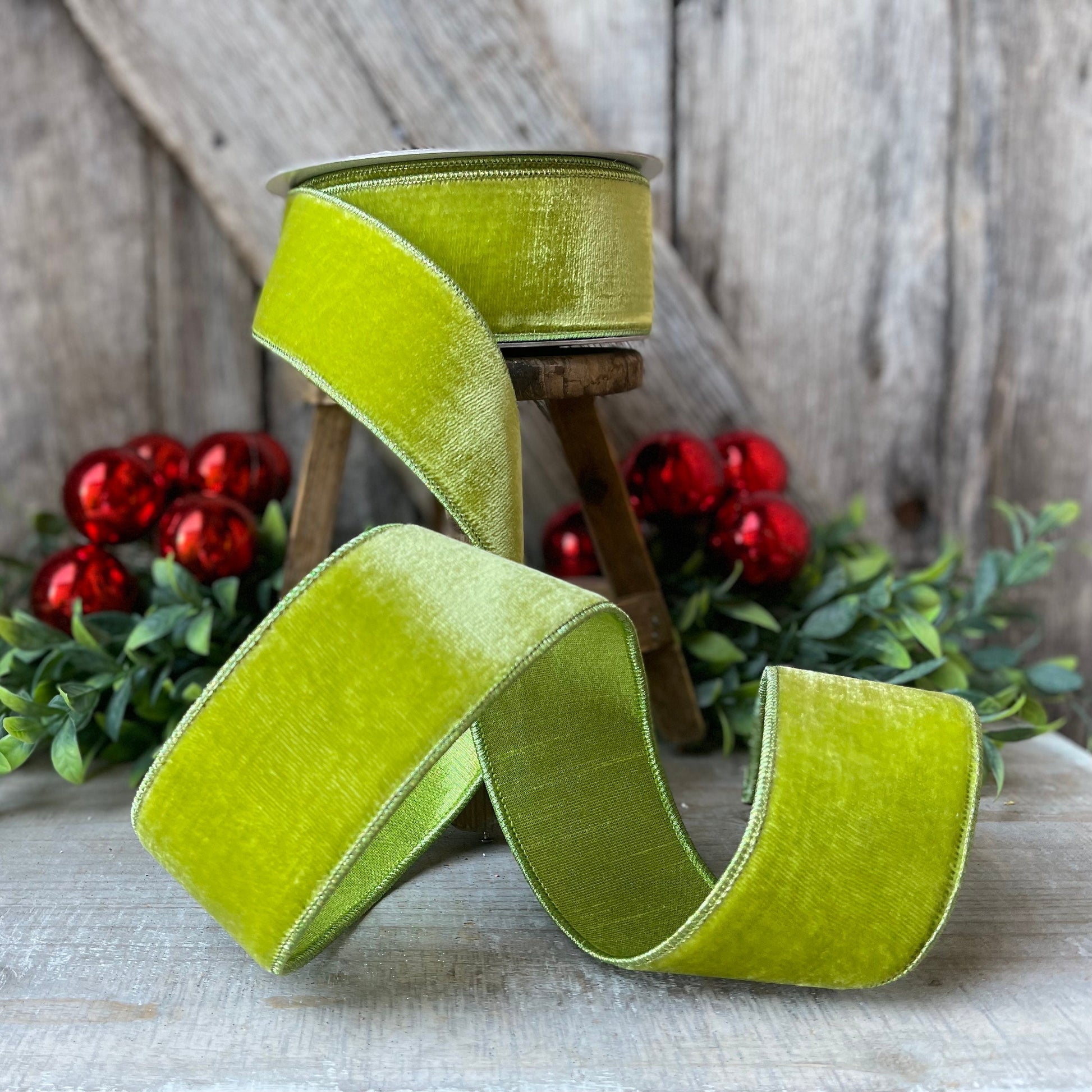 2.5 Lime Green Velvet, Farrisilk Velvet Ribbon, Farrisilk Ribbon