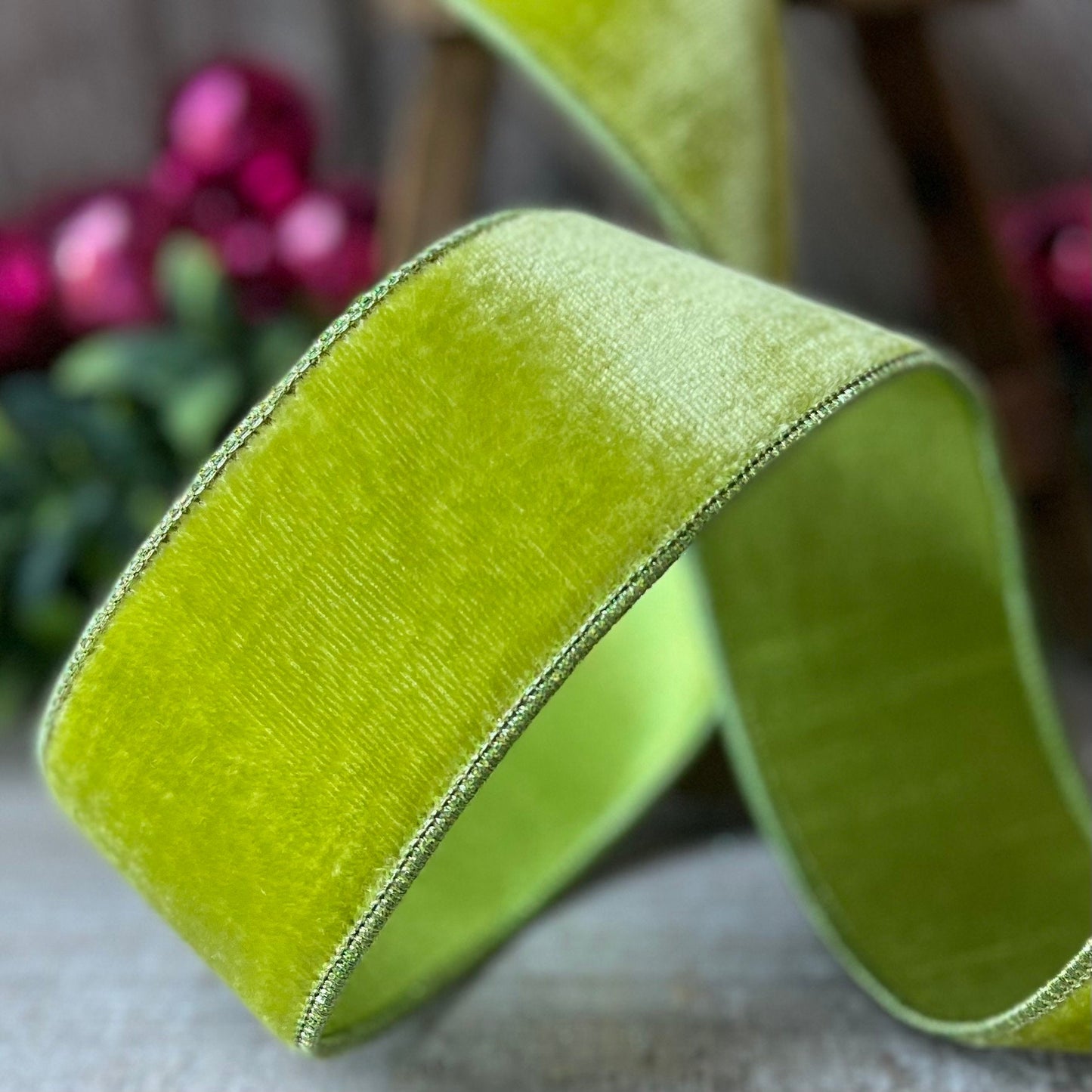 2.5 Lime Green Velvet, Farrisilk Velvet Ribbon, Farrisilk Ribbon