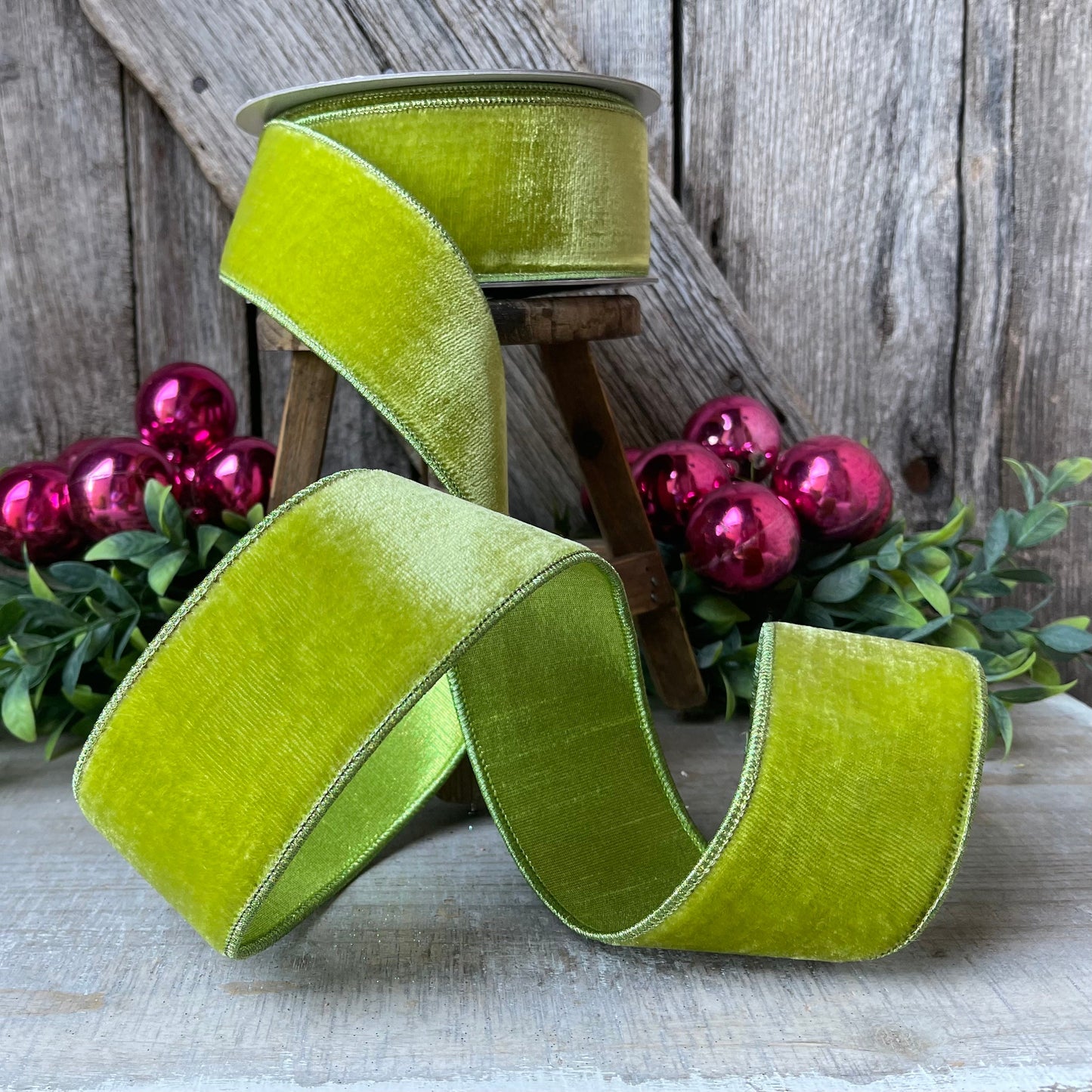 2.5 Lime Green Velvet, Farrisilk Velvet Ribbon, Farrisilk Ribbon