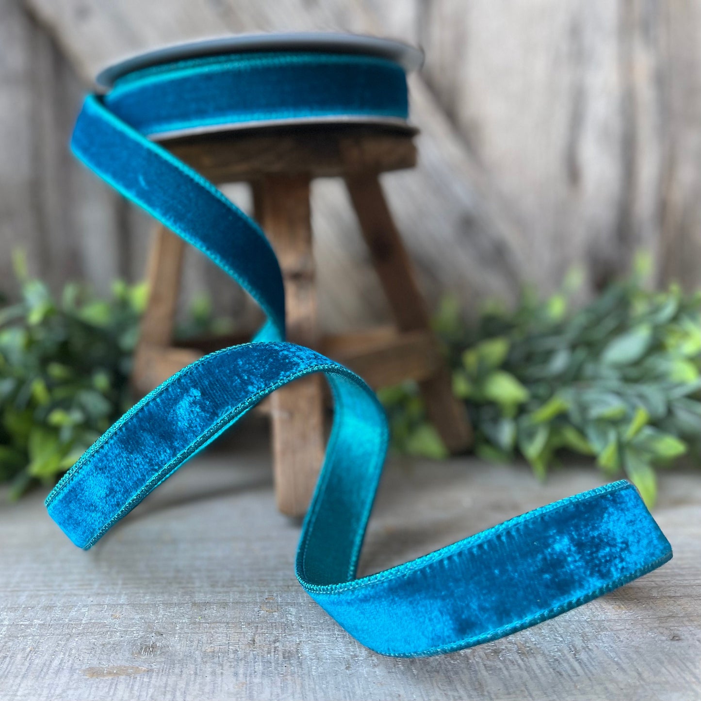 1" Turquoise Velvet Luster RIbbon, Farrisilk Ribbon