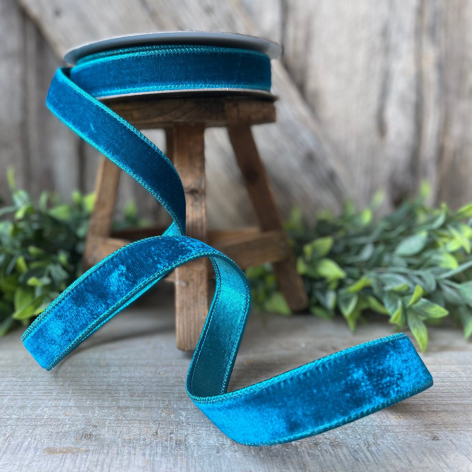 1" Turquoise Velvet Luster RIbbon, Farrisilk Ribbon