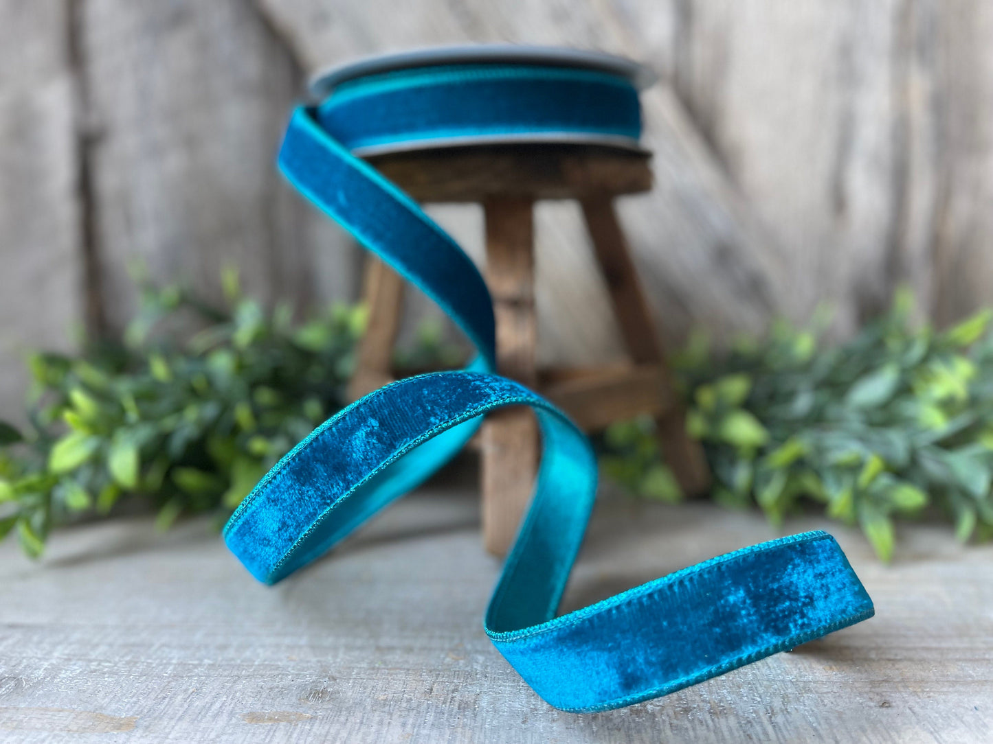 1" Turquoise Velvet Luster RIbbon, Farrisilk Ribbon