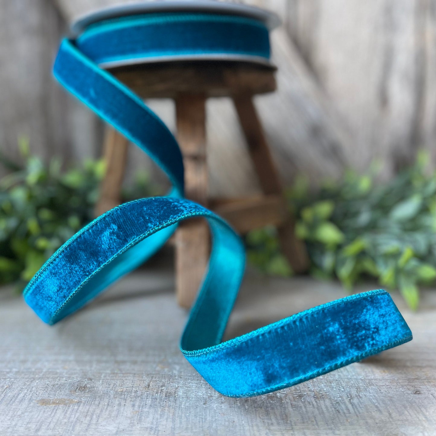 1" Turquoise Velvet Luster RIbbon, Farrisilk Ribbon