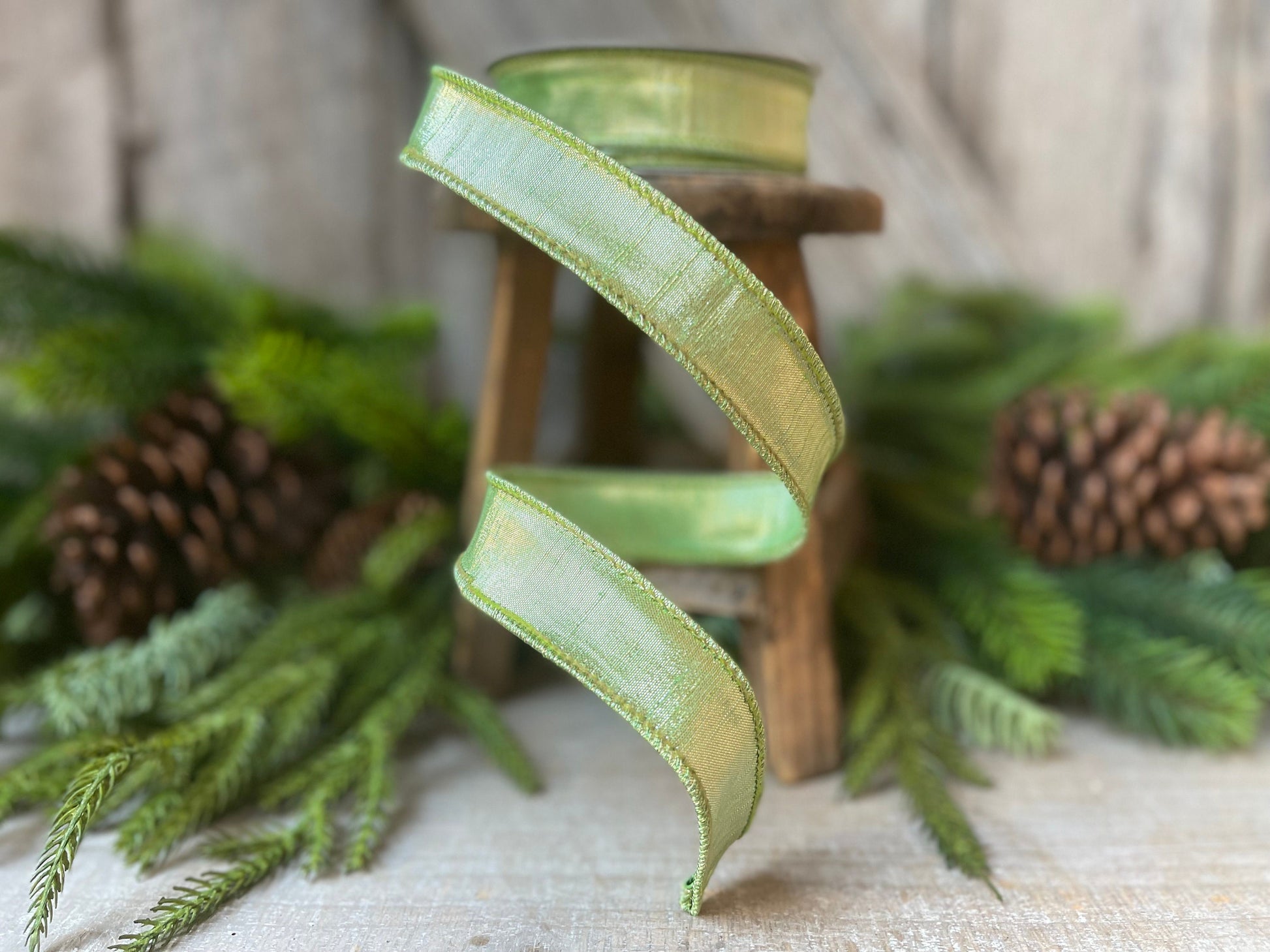 1" Mint Green Luster RIbbon, Farrisilk Ribbon, Wired RIbbon