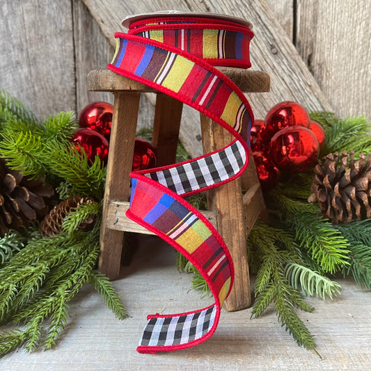 1" Nutcracker plaid ribbon, Farrisilk, Plaid Check