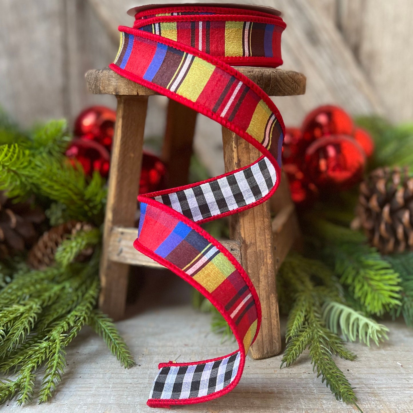 1" Nutcracker plaid ribbon, Farrisilk