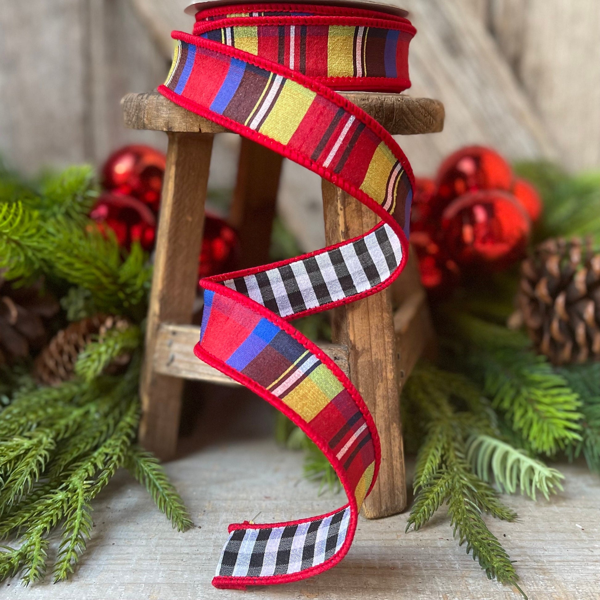 1" Nutcracker plaid ribbon, Farrisilk